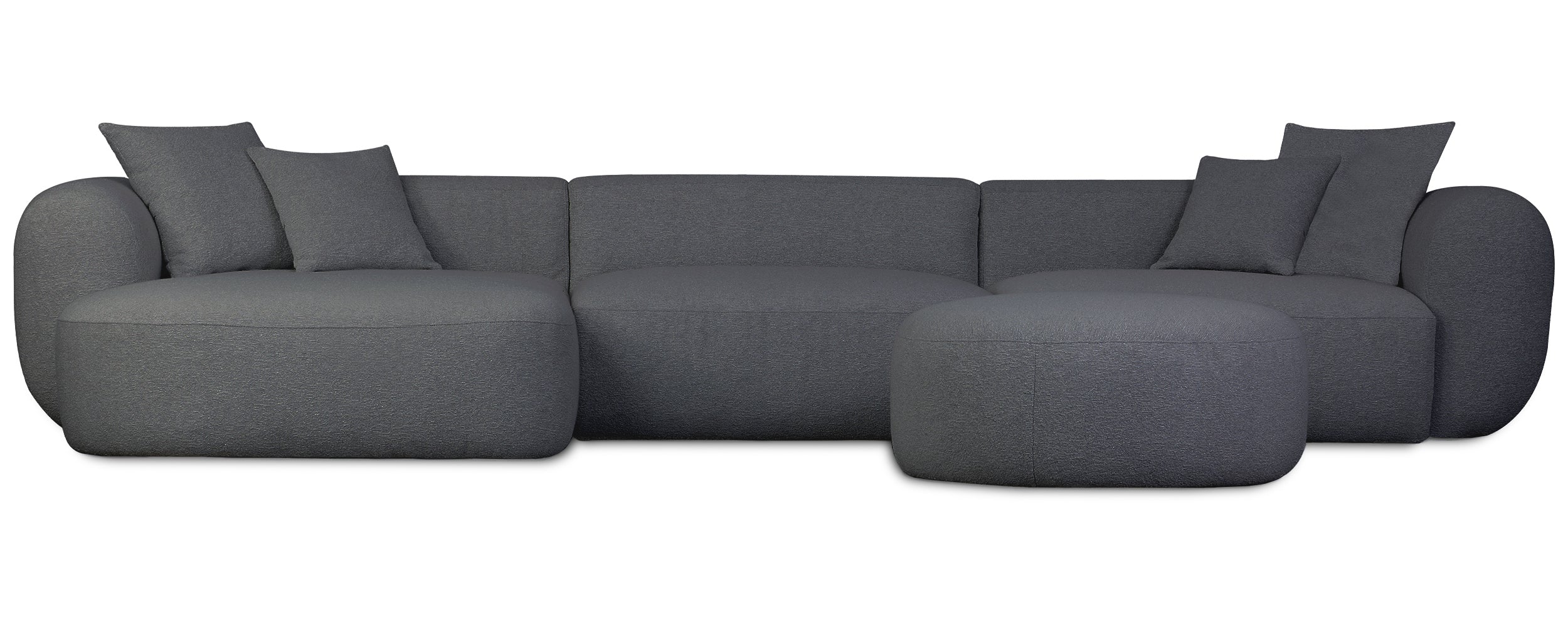 Großes L-förmiges Baomi Modul-Ecksofa mit Hocker, linksseitig, dunkelgrauer Chenille-Stoff
