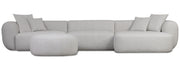 Großes, L-förmiges, modulares Ecksofa Baomi mit Hocker, rechtsseitig, hellgrauer Chenille-Stoff