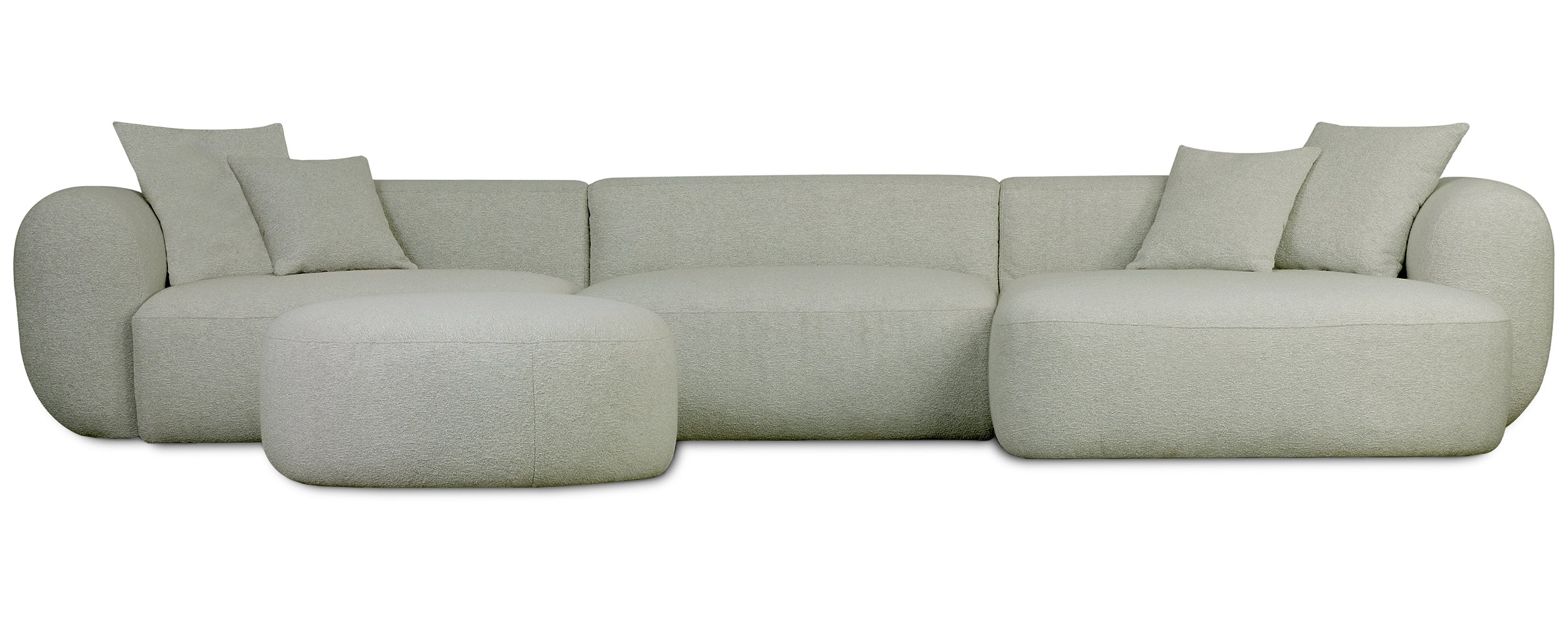 Modulares Ecksofa Baomi, großes L-förmiges, mit Hocker, rechtsseitig, Salbeigrün, Chenille