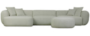 Modulare Eckcouch Baomi, großes L-förmiges Sofa mit Hocker, linksseitig, salbeigrüner Chenille-Stoff