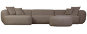 Großes L-förmiges modulares Ecksofa Baomi mit Hocker, linksseitig, hellbrauner Chenille-Bezug