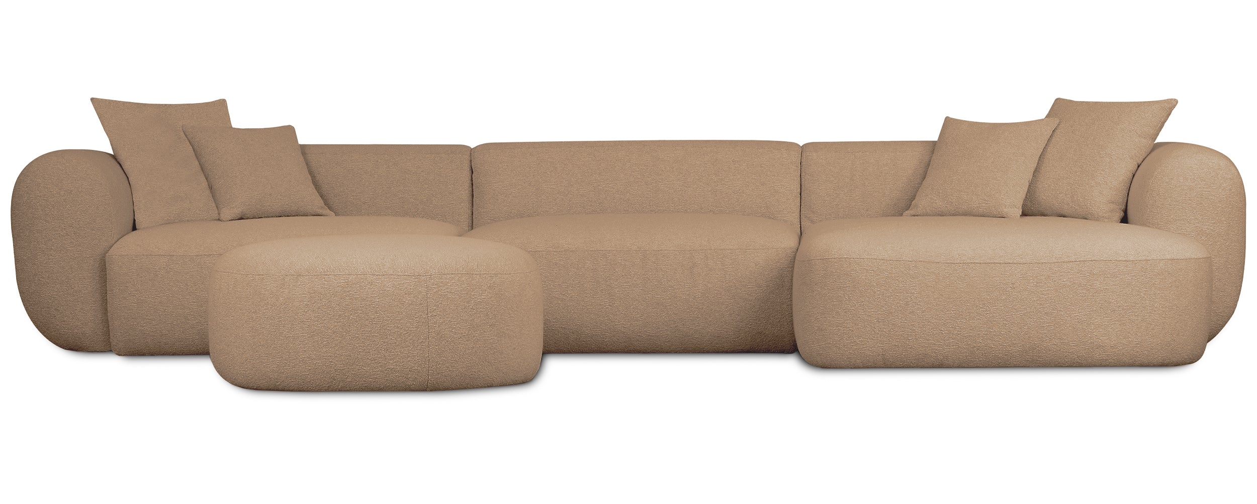 Großes L-förmiges modulares Ecksofa Baomi mit Pouf, rechtsseitig, senfgelber Chenille-Stoff