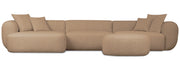 Großes L-förmiges modulares Ecksofa Baomi mit Pouf, linke Seite, senffarbenes Chenille