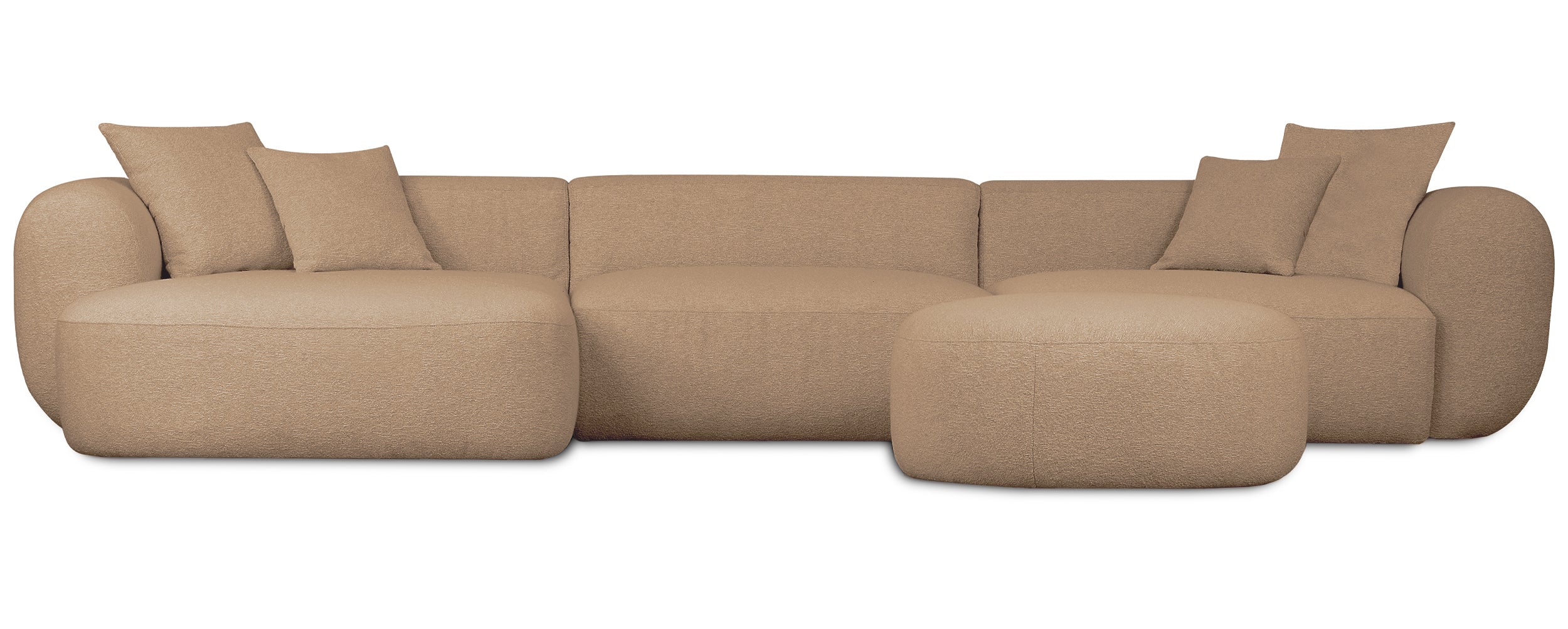 Großes L-förmiges modulares Ecksofa Baomi mit Pouf, linke Seite, senffarbenes Chenille