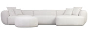 Modulares Ecksofa Baomi, großes L-förmiges, mit Pouf, rechtsseitig, grau-beige Chenille