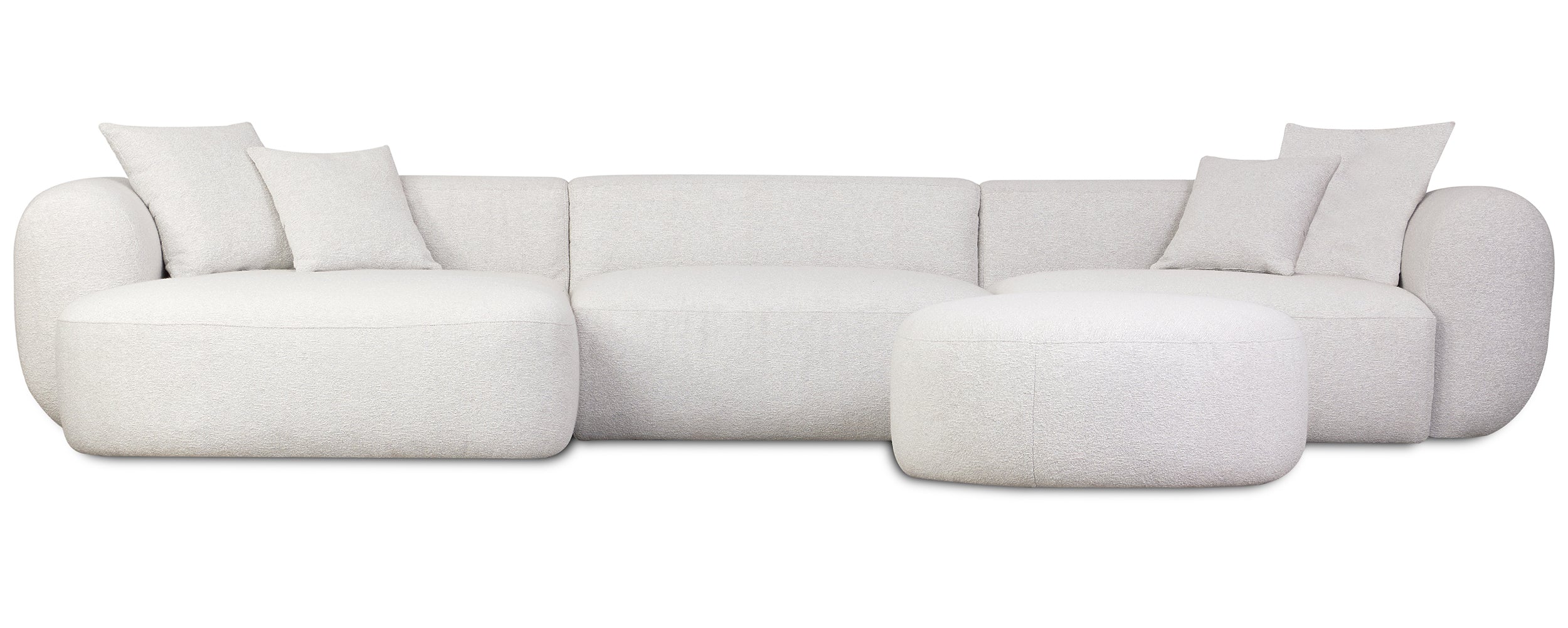 Modulares Ecksofa Baomi, groß, L-förmig, mit Pouf, linksseitig, grau-beige Chenille