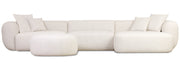 Großes, modular-eckiges Baomi-Sofa in L-Form mit Pouf, rechtsseitig, cremefarbener Chenille-Stoff