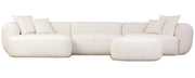 Modulares Ecksofa Baomi, großes L-förmiges linksseitiges Modell mit Hocker, cremefarbener Chenille-Bezug