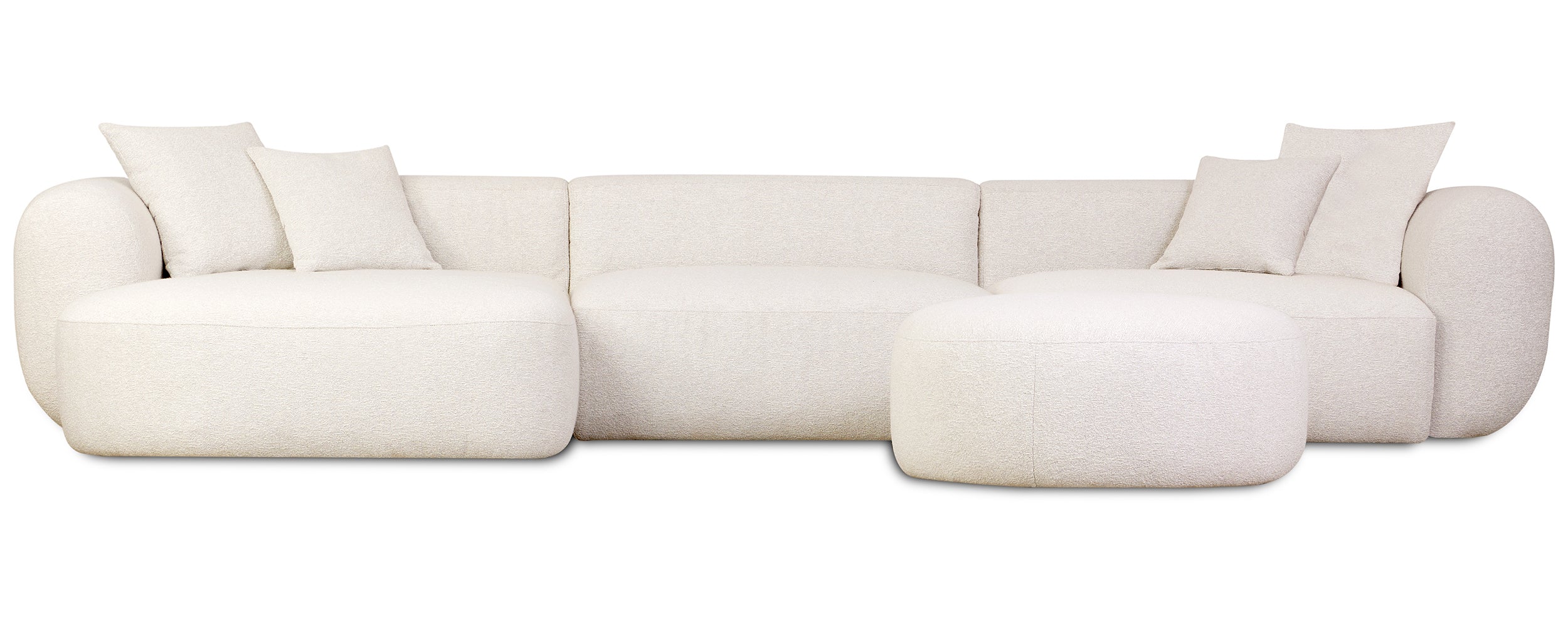 Modulares Ecksofa Baomi, großes L-förmiges linksseitiges Modell mit Hocker, cremefarbener Chenille-Bezug