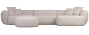 Modulares Ecksofa Baomi, großes L-förmiges Sofa mit Pouf, rechtsseitig, hellbeige Chenille