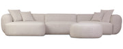 Modulares Ecksofa Baomi, großes L-förmiges Sofa mit Hocker, linksseitig, hellbeige Chenille