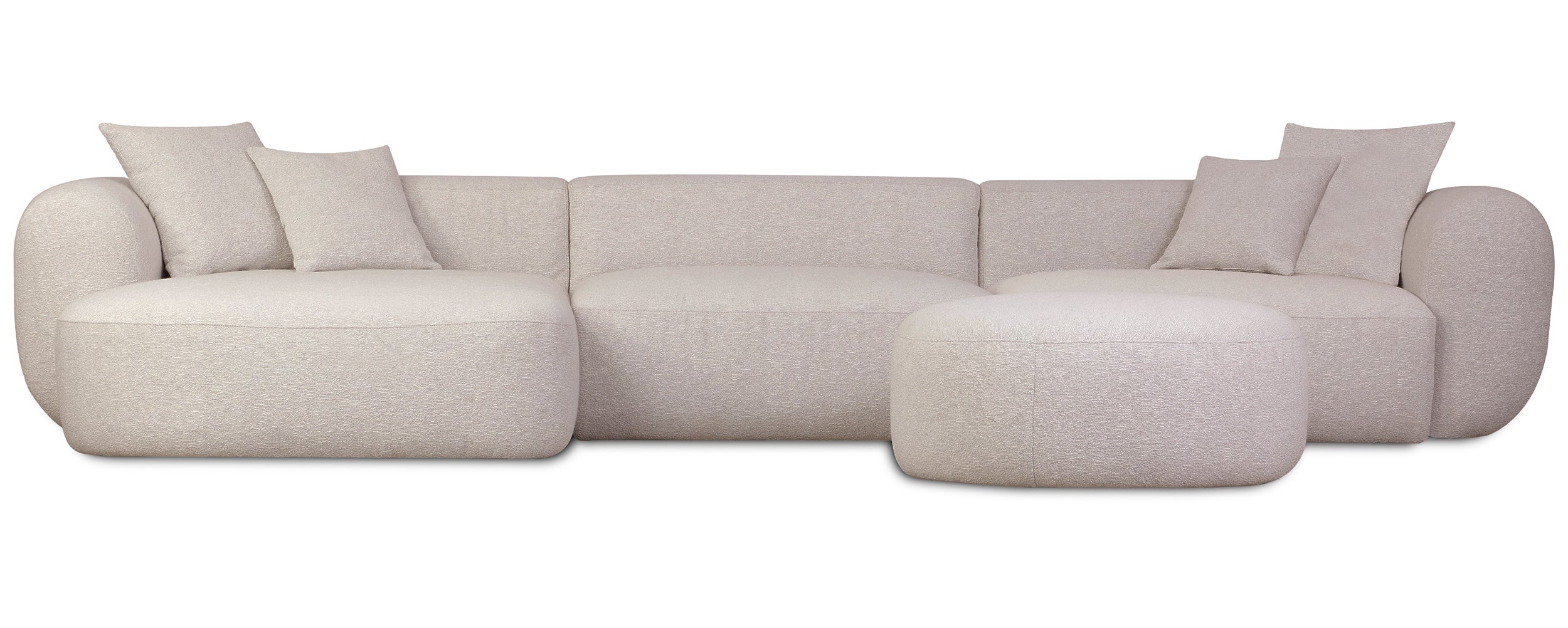 Modulares Ecksofa Baomi, großes L-förmiges Sofa mit Hocker, linksseitig, hellbeige Chenille