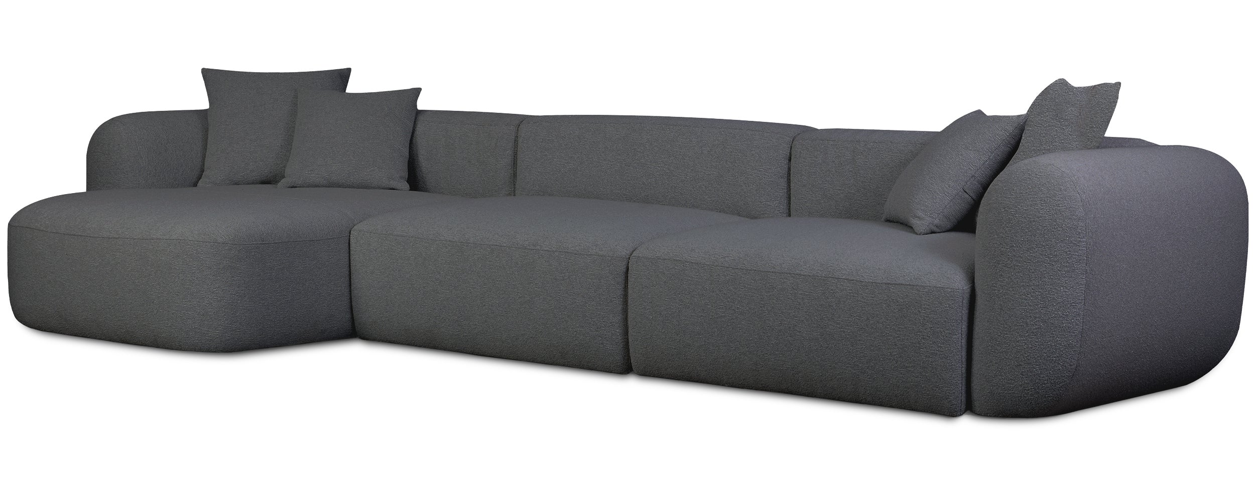 Großes L-förmiges Baomi Modul-Ecksofa mit Hocker, linksseitig, dunkelgrauer Chenille-Stoff