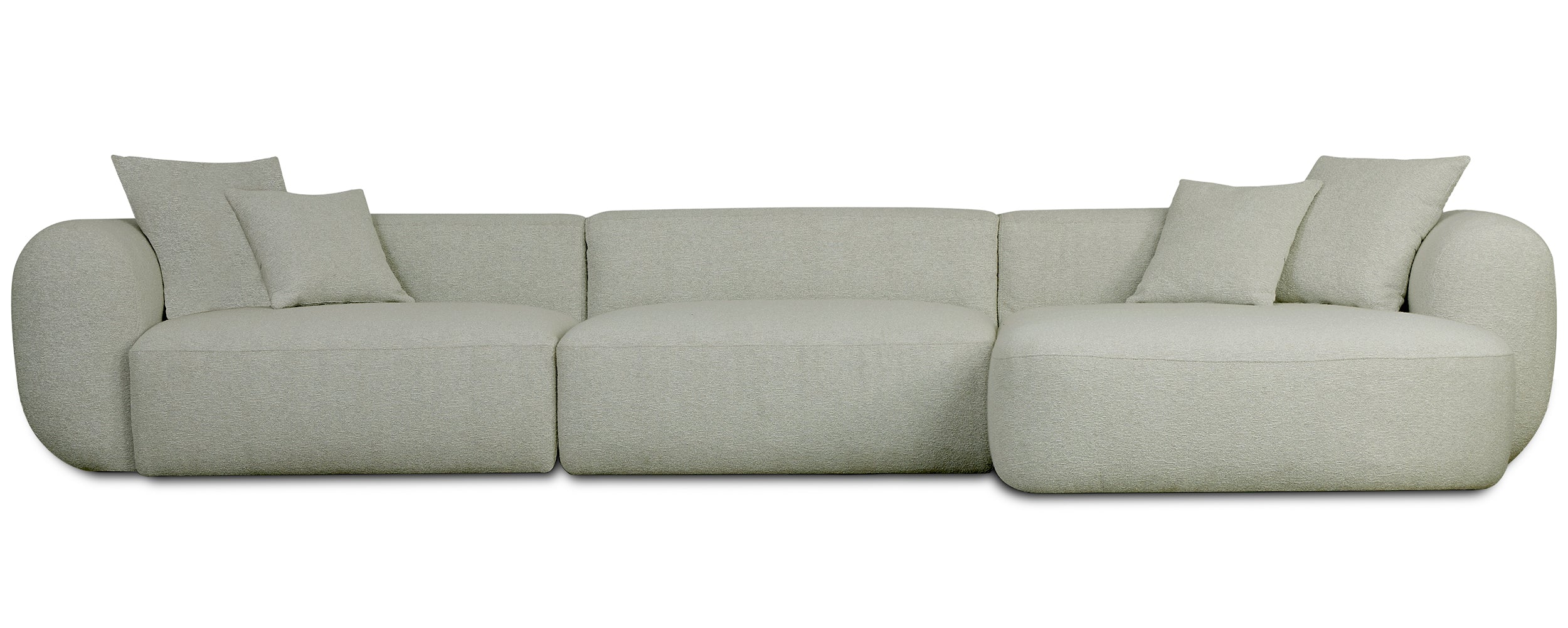 Modulares Ecksofa Baomi, großes L-förmiges, rechtsseitiges Modell, Salbeigrün Chenille