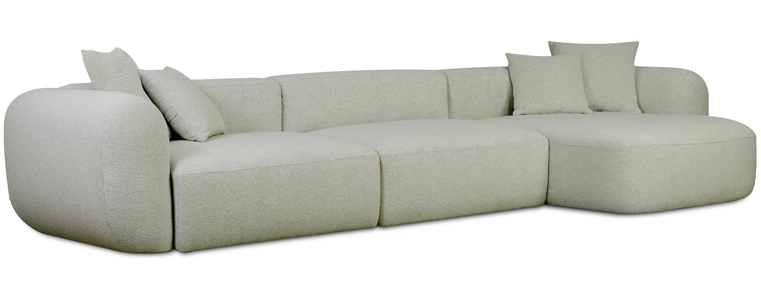 Modulares Ecksofa Baomi, großes L-förmiges, rechtsseitiges Modell, Salbeigrün Chenille