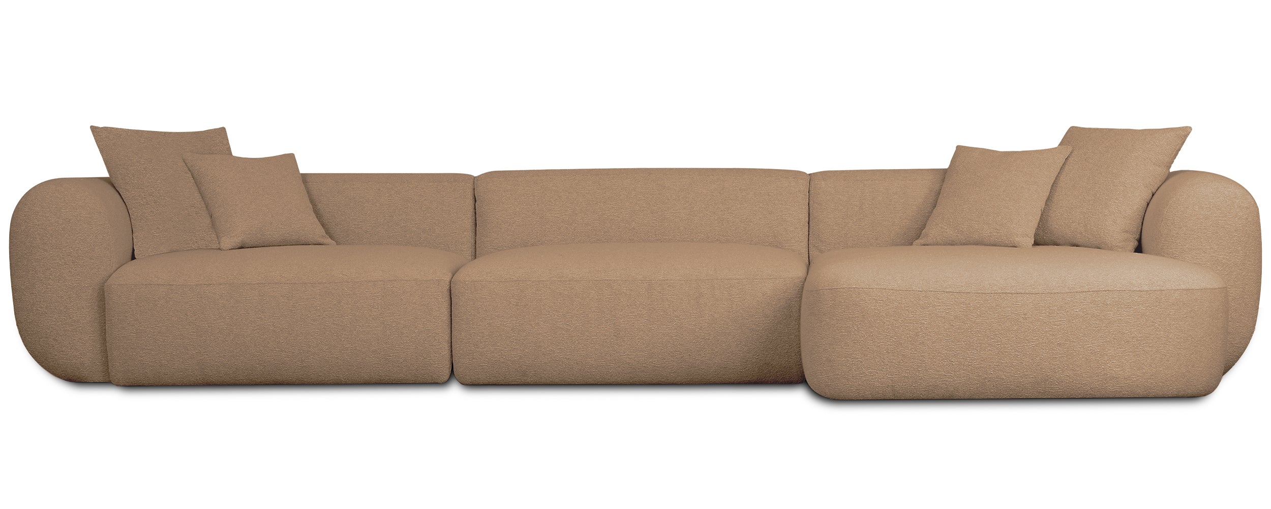 Großes L-förmiges modulares Ecksofa Baomi mit Pouf, rechtsseitig, senfgelber Chenille-Stoff