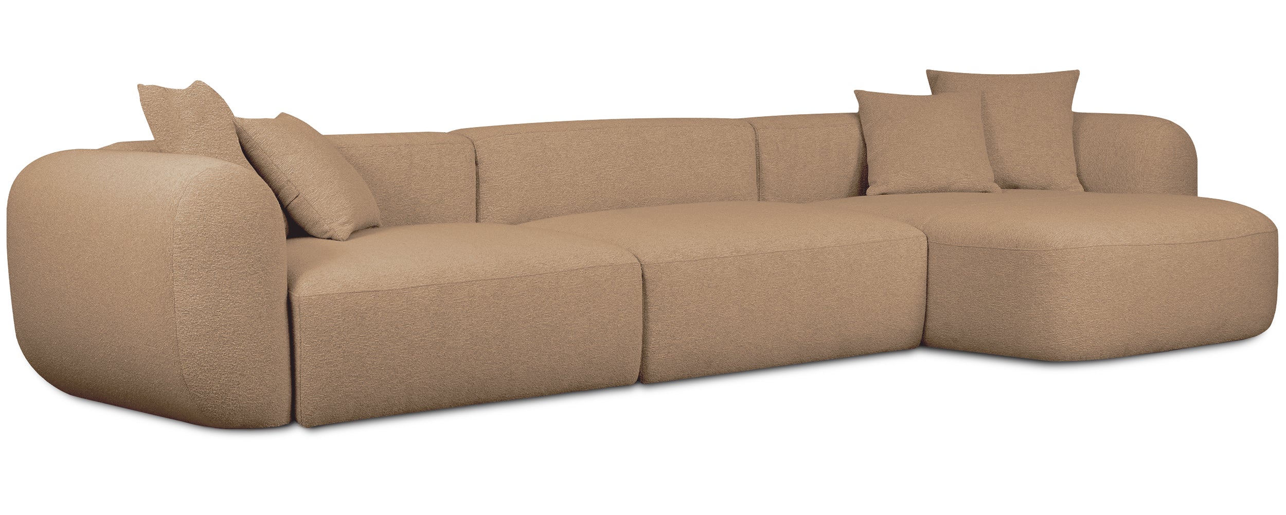 Großes L-förmiges modulares Ecksofa Baomi mit Pouf, rechtsseitig, senfgelber Chenille-Stoff