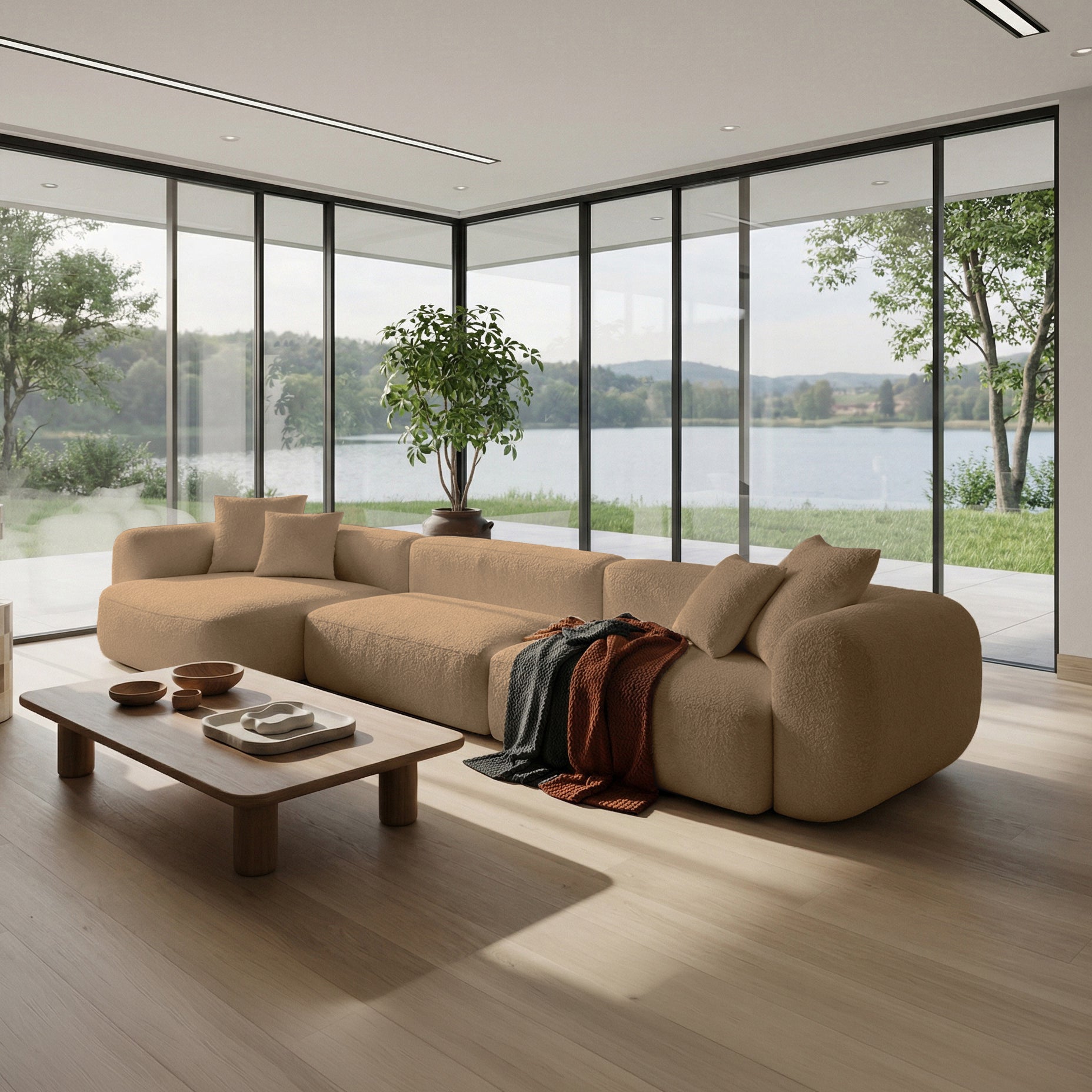 Modulares Ecksofa Baomi, groß, L-förmig, linksseitig, senfgelb, Chenille