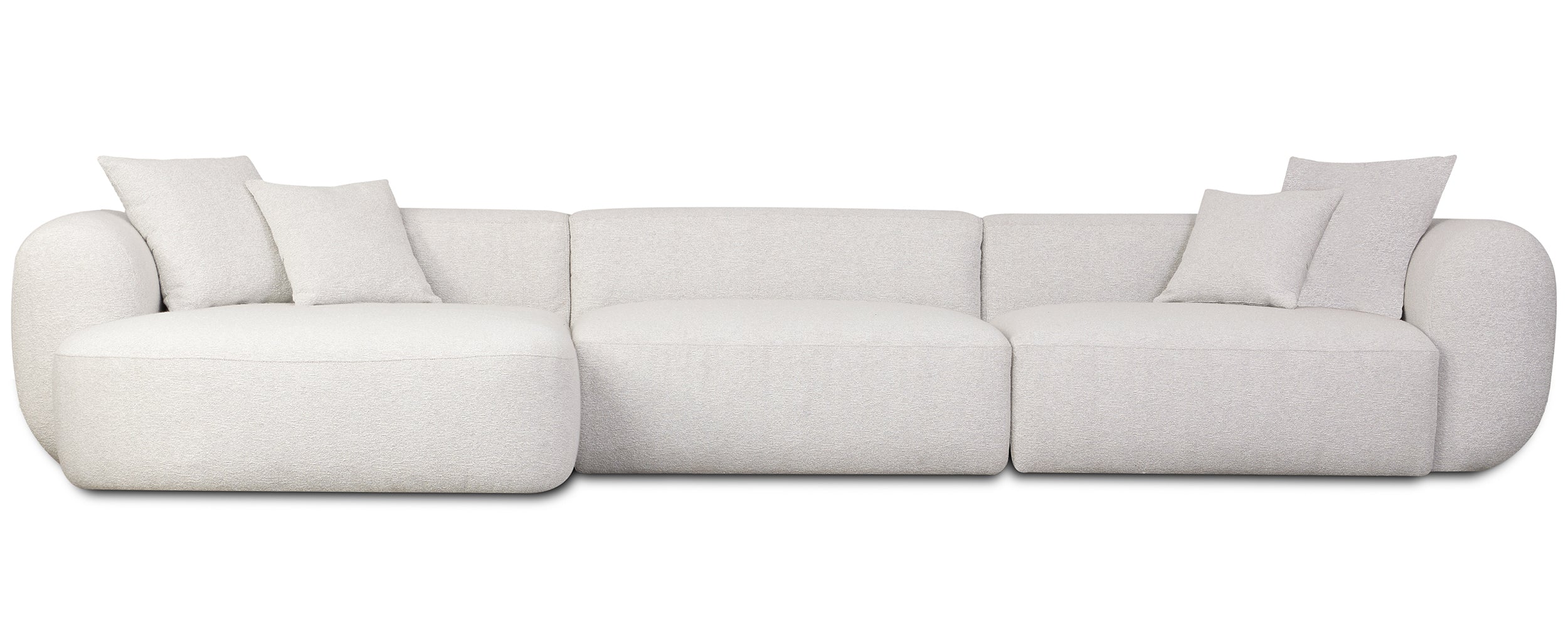 Modulare Eckcouch Baomi, groß, L-förmig, linksseitig, grau-beige Chenille