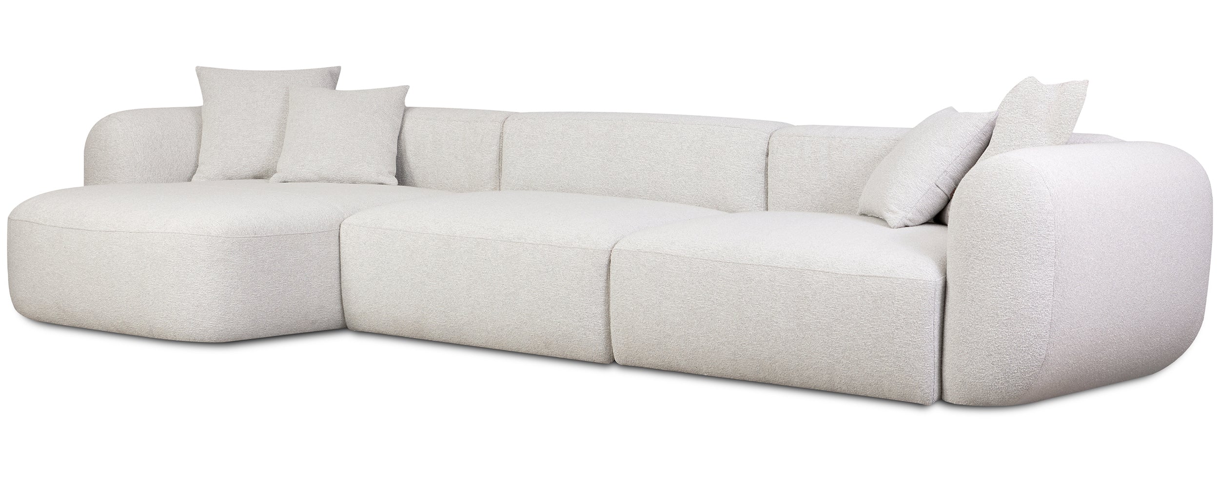Modulare Eckcouch Baomi, groß, L-förmig, linksseitig, grau-beige Chenille
