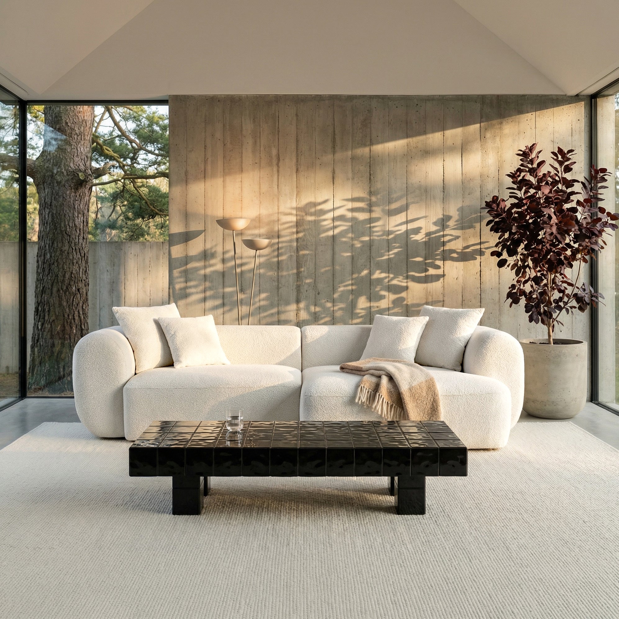 Modulare Eckcouch Baomi, L-förmig, rechtsseitig, cremefarben, Chenille