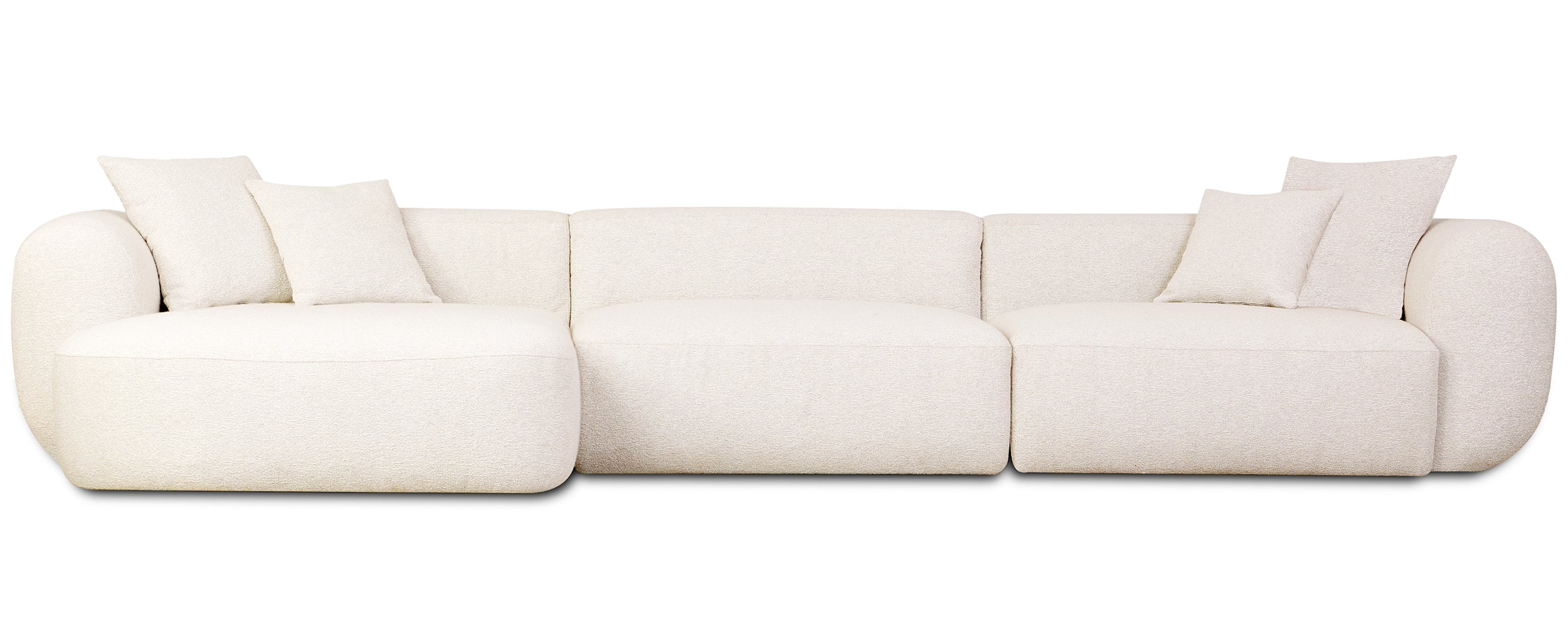 Modulares Ecksofa Baomi L-förmig groß linksseitig cremefarben Chenille
