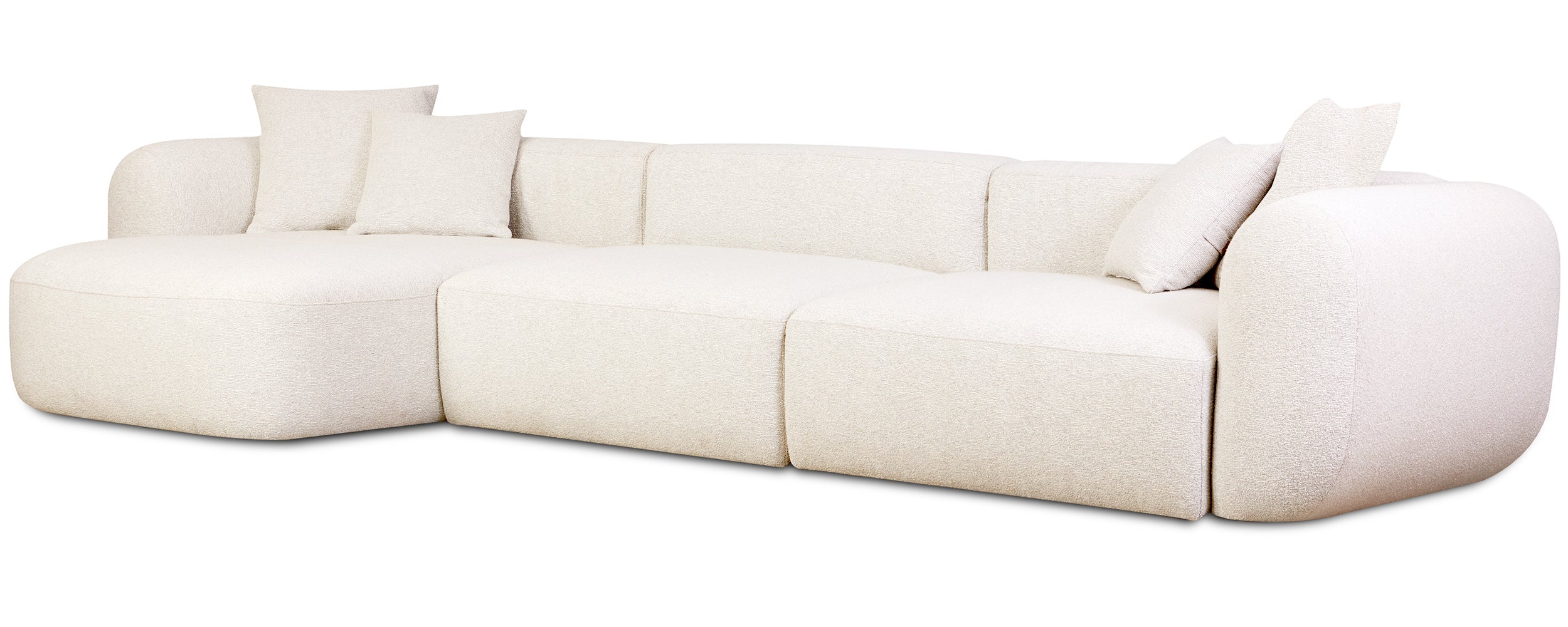 Modulares Ecksofa Baomi L-förmig groß linksseitig cremefarben Chenille