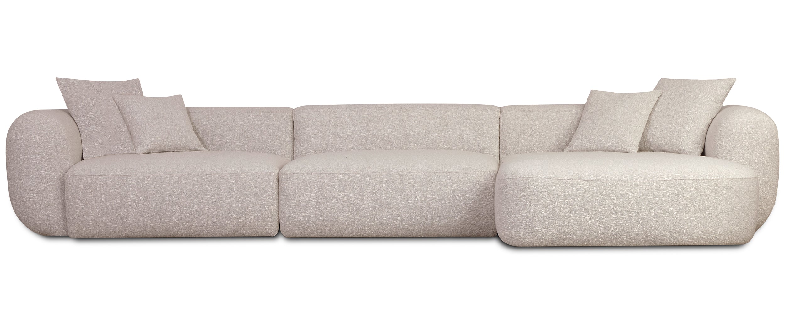Modulares Ecksofa Baomi, großes L-förmiges, rechtsseitiges, hellbeiges Chenille