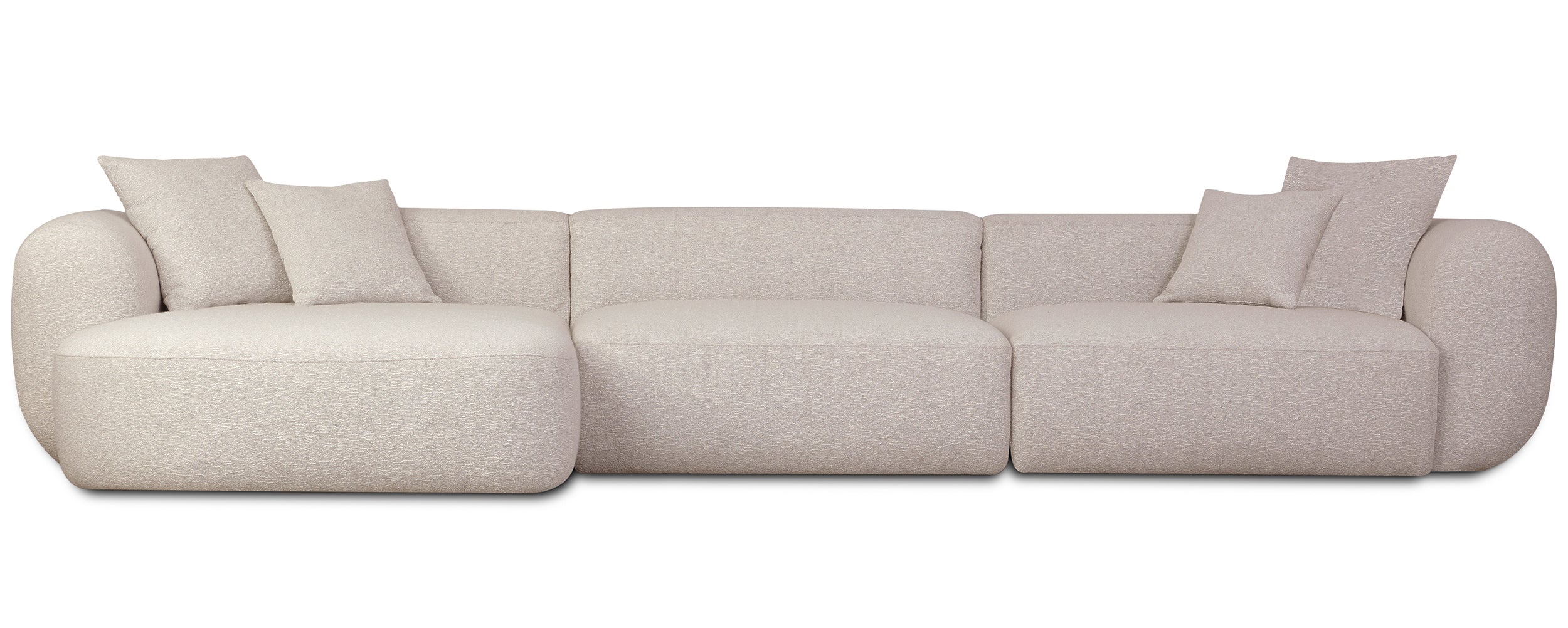 Modulares Ecksofa Baomi, großes L-förmiges Sofa mit Hocker, linksseitig, hellbeige Chenille