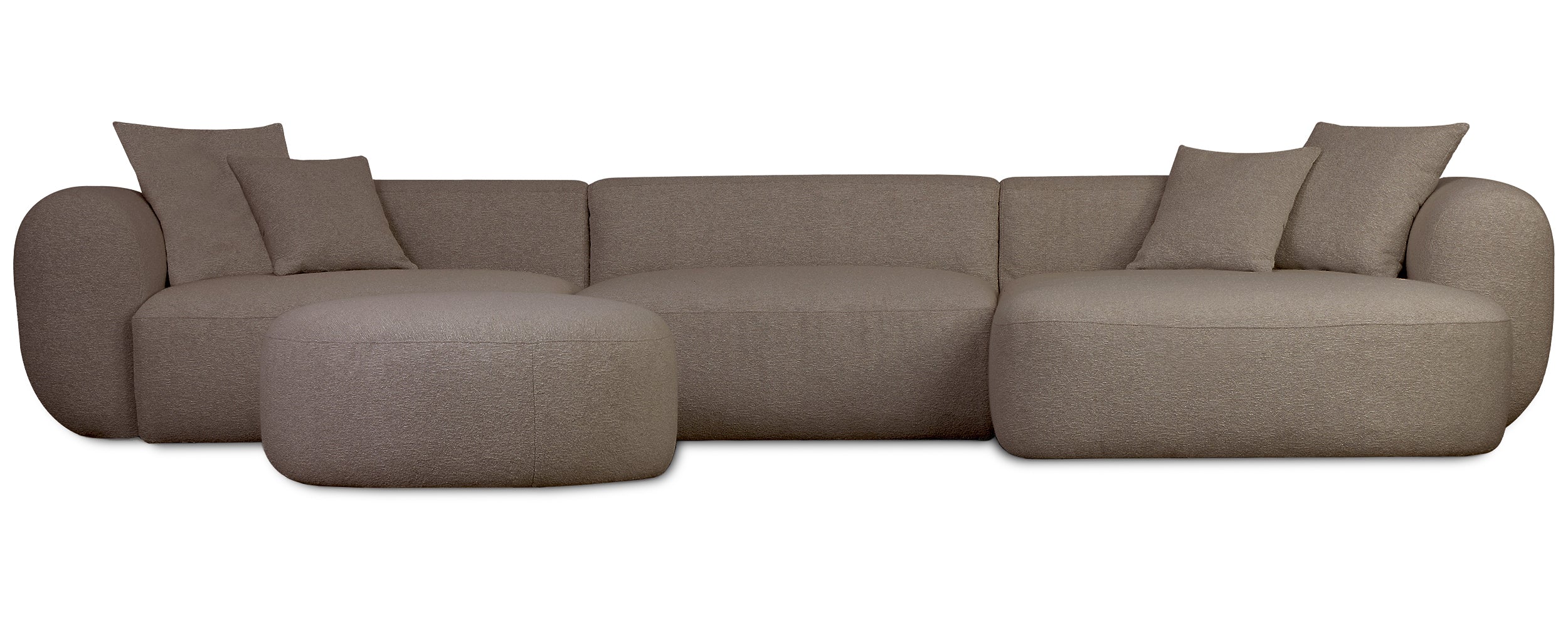 Modulares Ecksofa Baomi, großes L-förmiges, rechtsseitiges Modell mit Hocker, hellbraunes Chenille