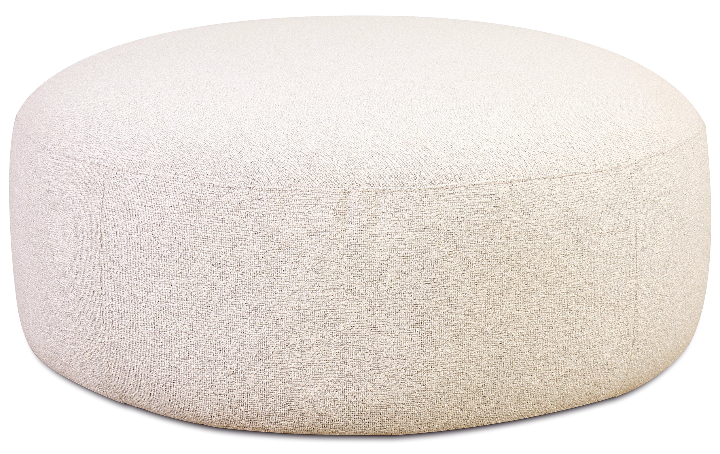 Modulares Ecksofa Baomi, großes L-förmiges linksseitiges Modell mit Hocker, cremefarbener Chenille-Bezug