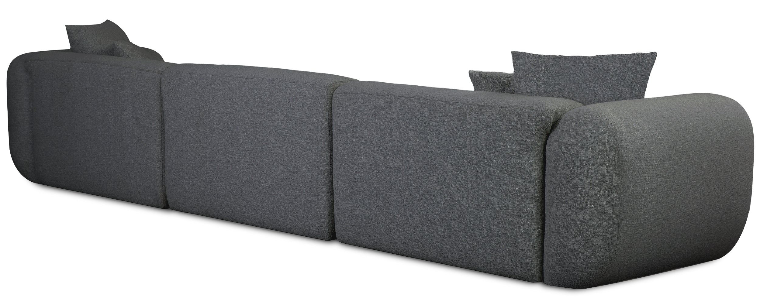 Großes L-förmiges Baomi Modul-Ecksofa mit Hocker, linksseitig, dunkelgrauer Chenille-Stoff