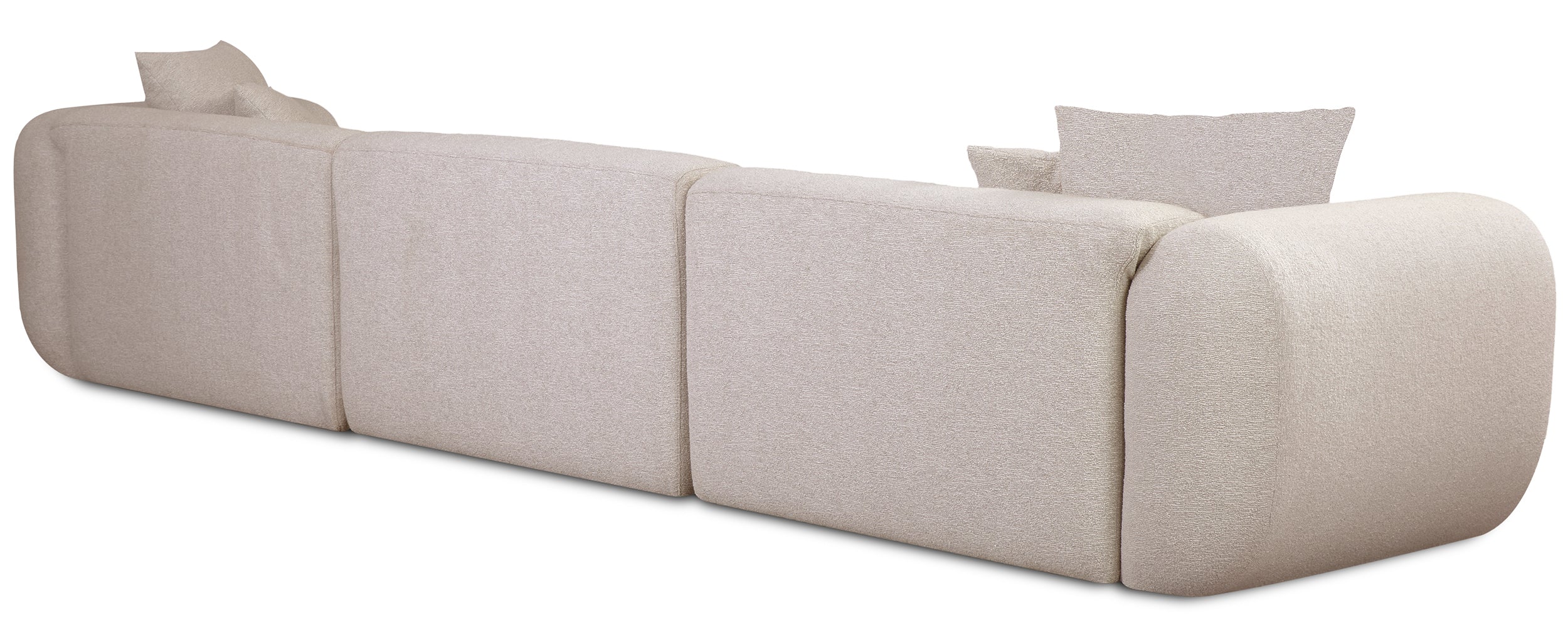 Modulares Ecksofa Baomi, großes L-förmiges Sofa mit Hocker, linksseitig, hellbeige Chenille