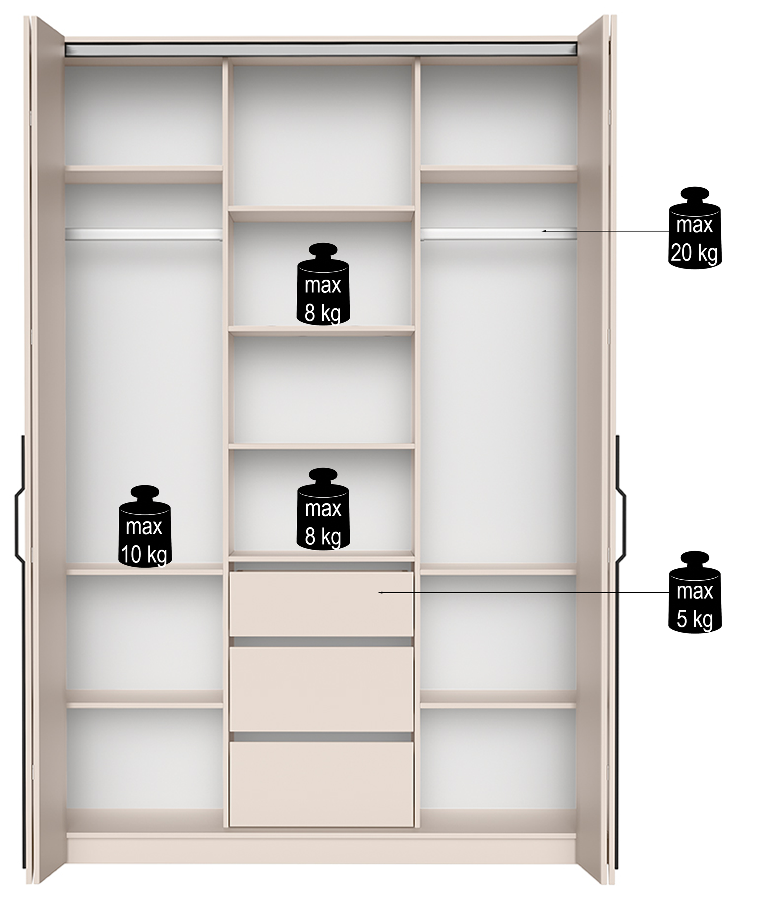 Zweiturige Bari-Garderobe mit drei Schubladen, 170 cm, Artisan-Eiche