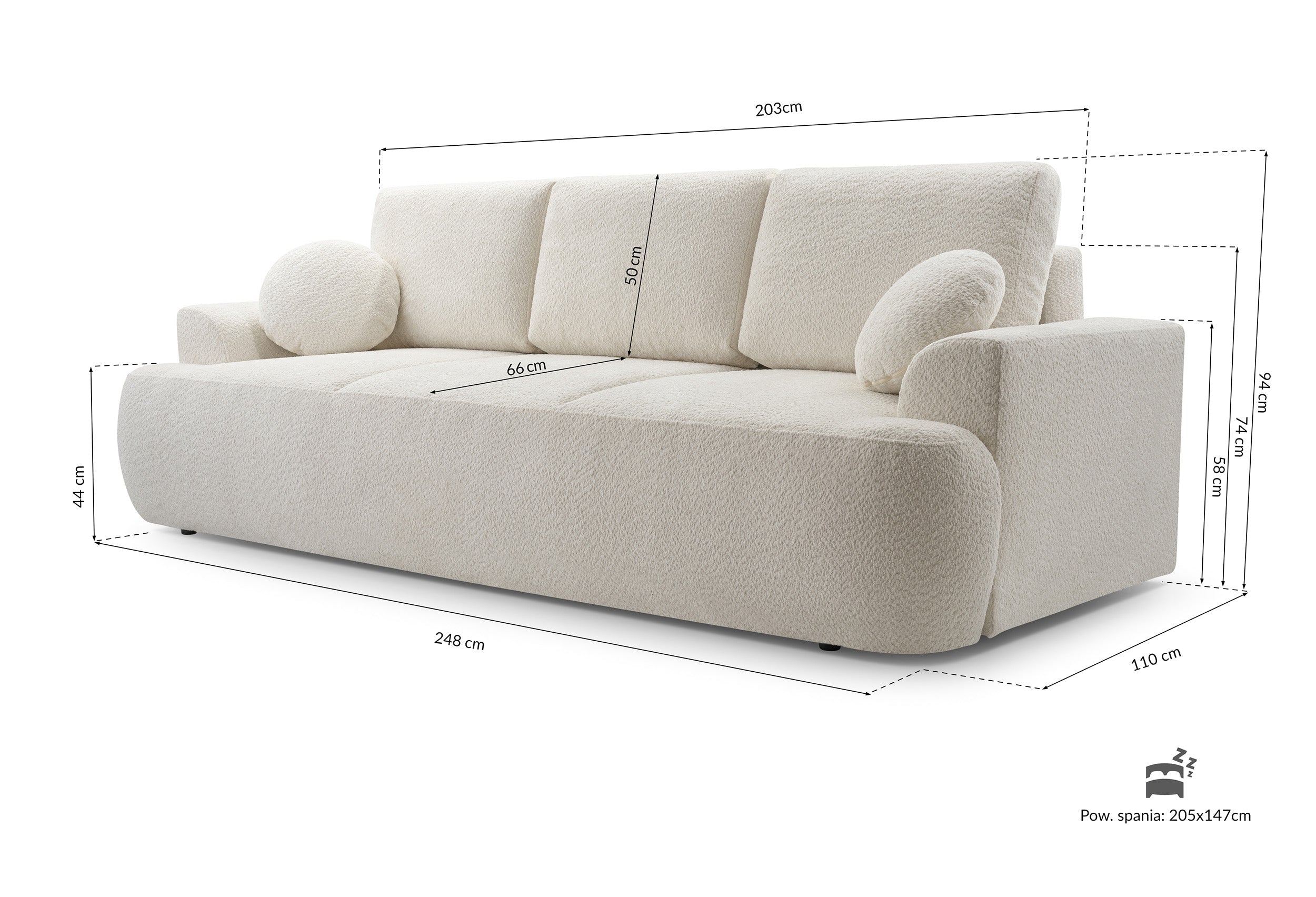 Dreisitziges Schlafsofa Barletto mit Stauraum, schmutziges Rosa Bouclé