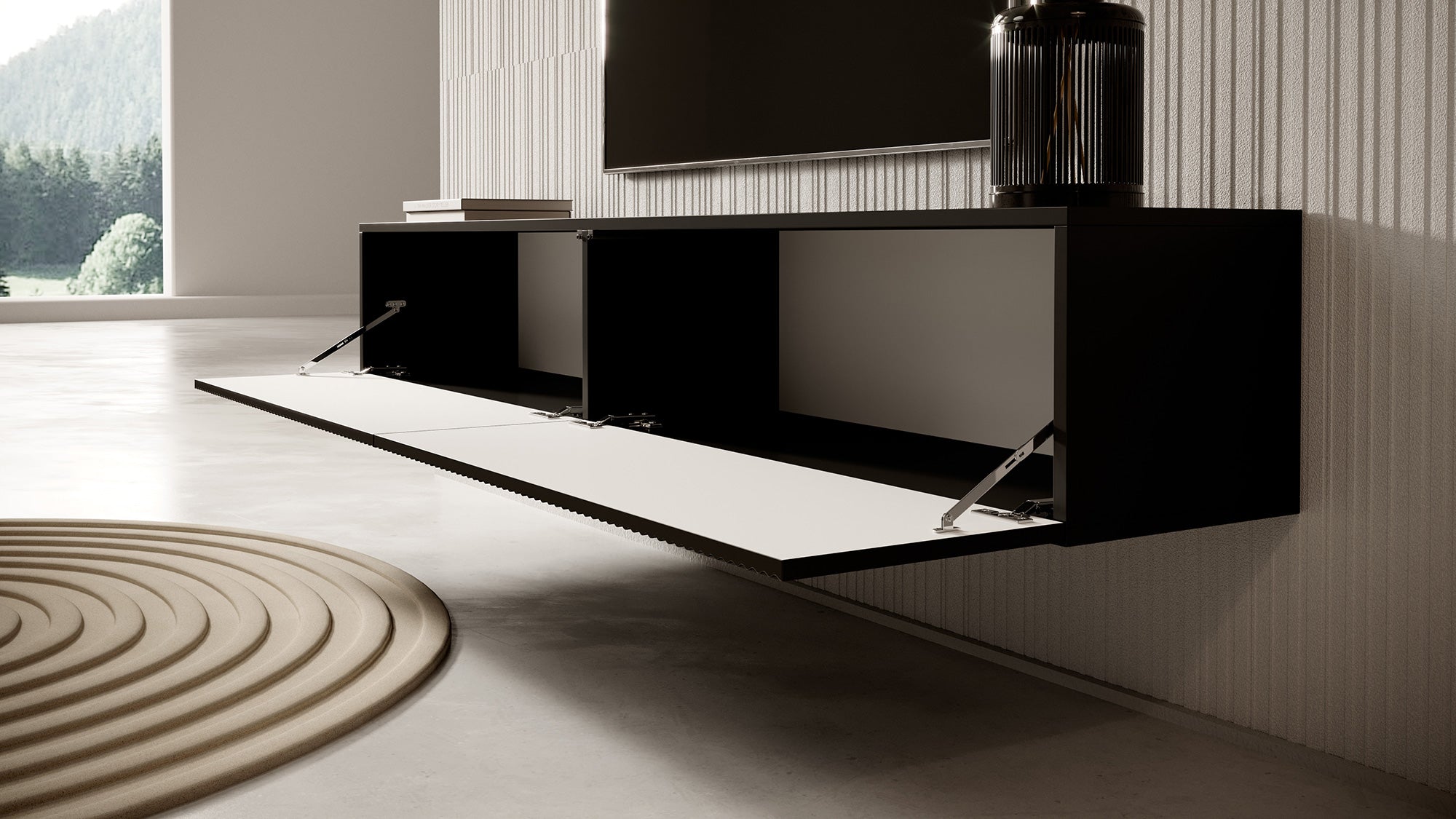 TV-Schrank Veldio mit gefräster Front 175 cm Schwarz, hängend