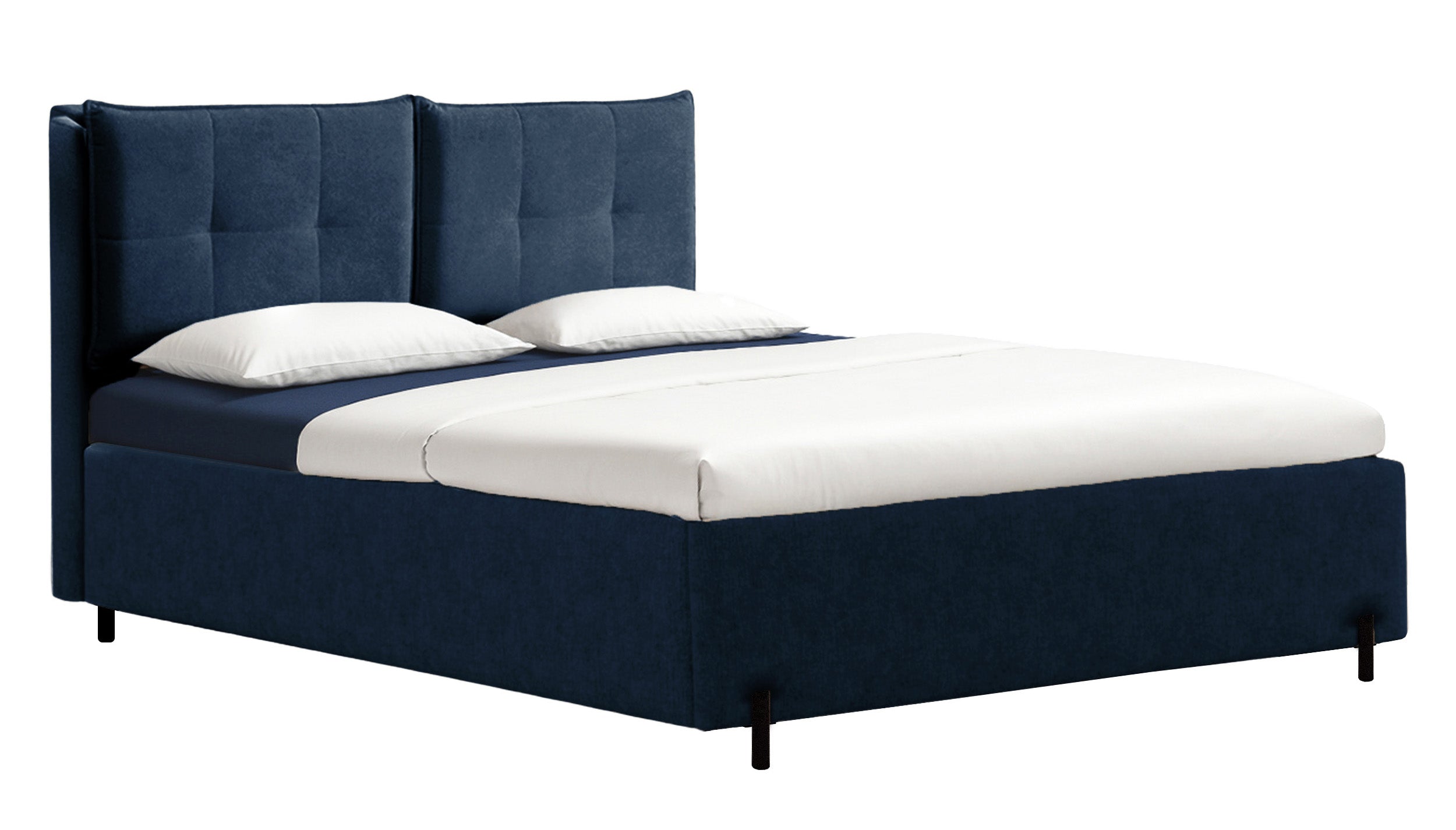 Polsterbett mit verstellbaren Kopfstützen 140x200 cm Belleo mit Stauraum, marineblauer hydrophober Chenille-Stoff