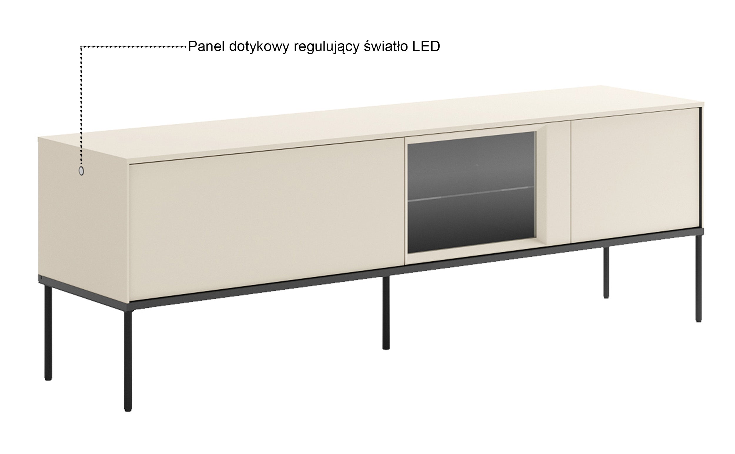 TV-Schrank Bellezo mit LED-Vitrine 166 cm cremefarben