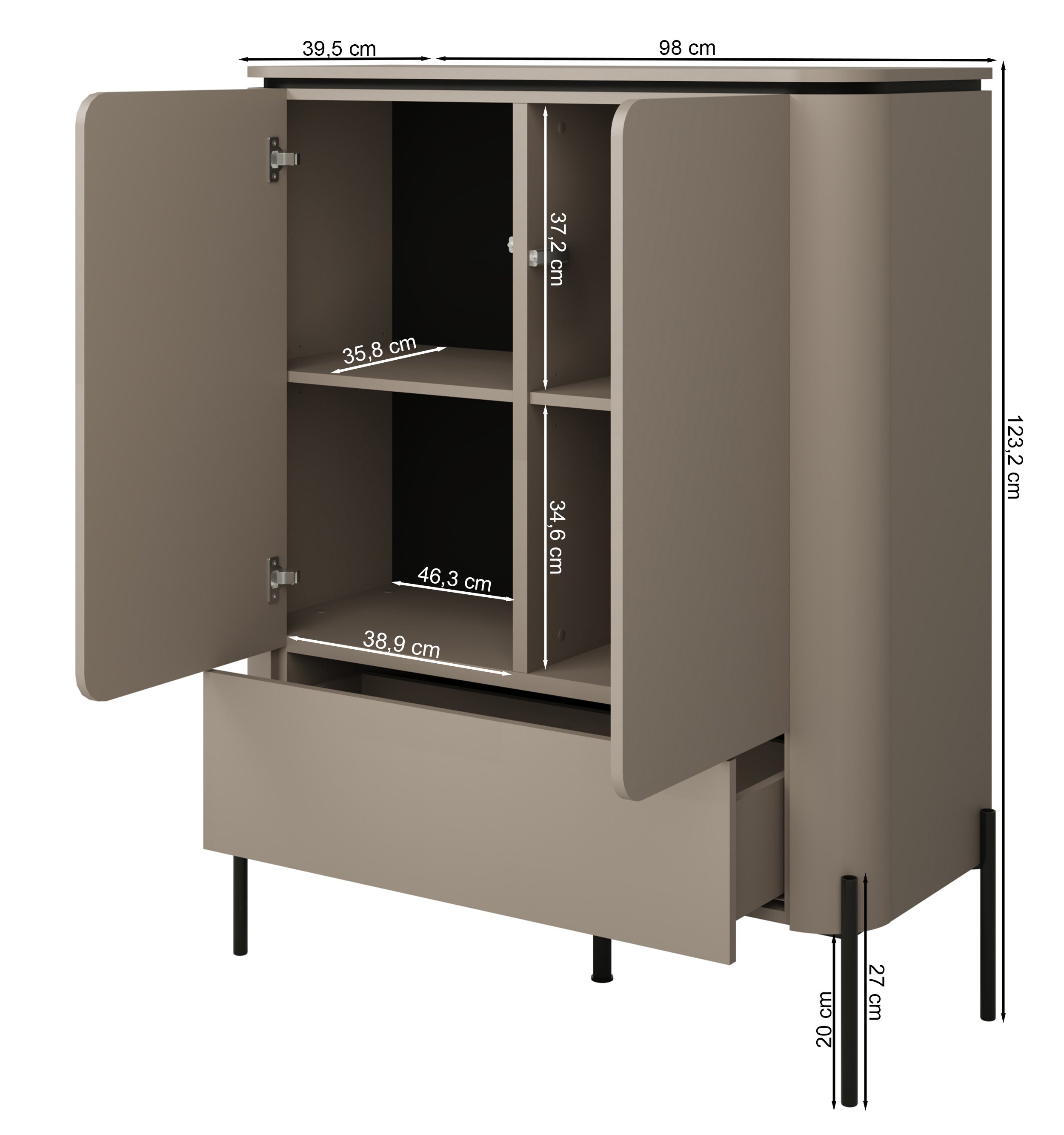 Zweitrürige Kommode Calderis mit Schublade 98 cm congo