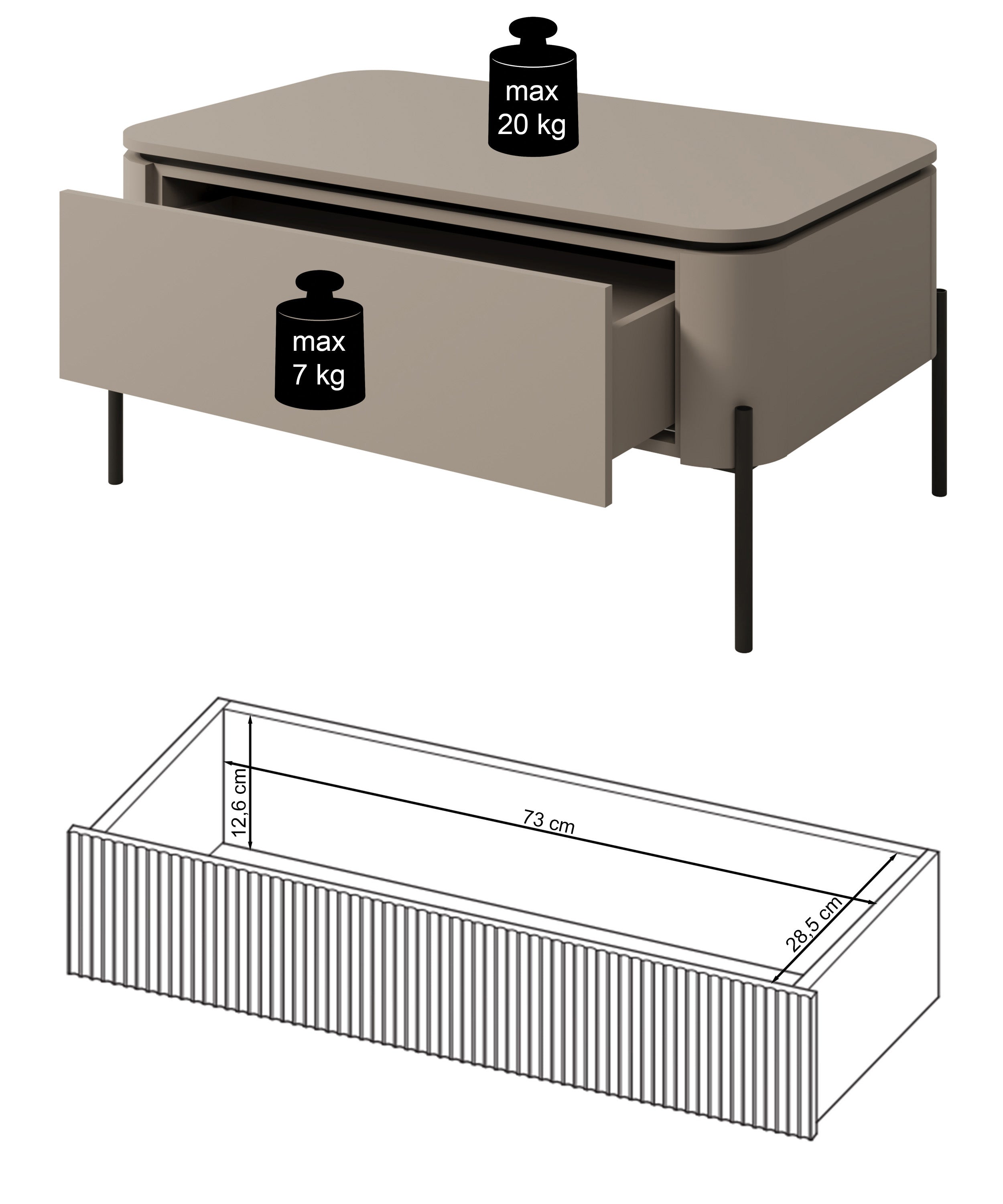 Calderis Couchtisch mit Schublade 98x60 cm Congo
