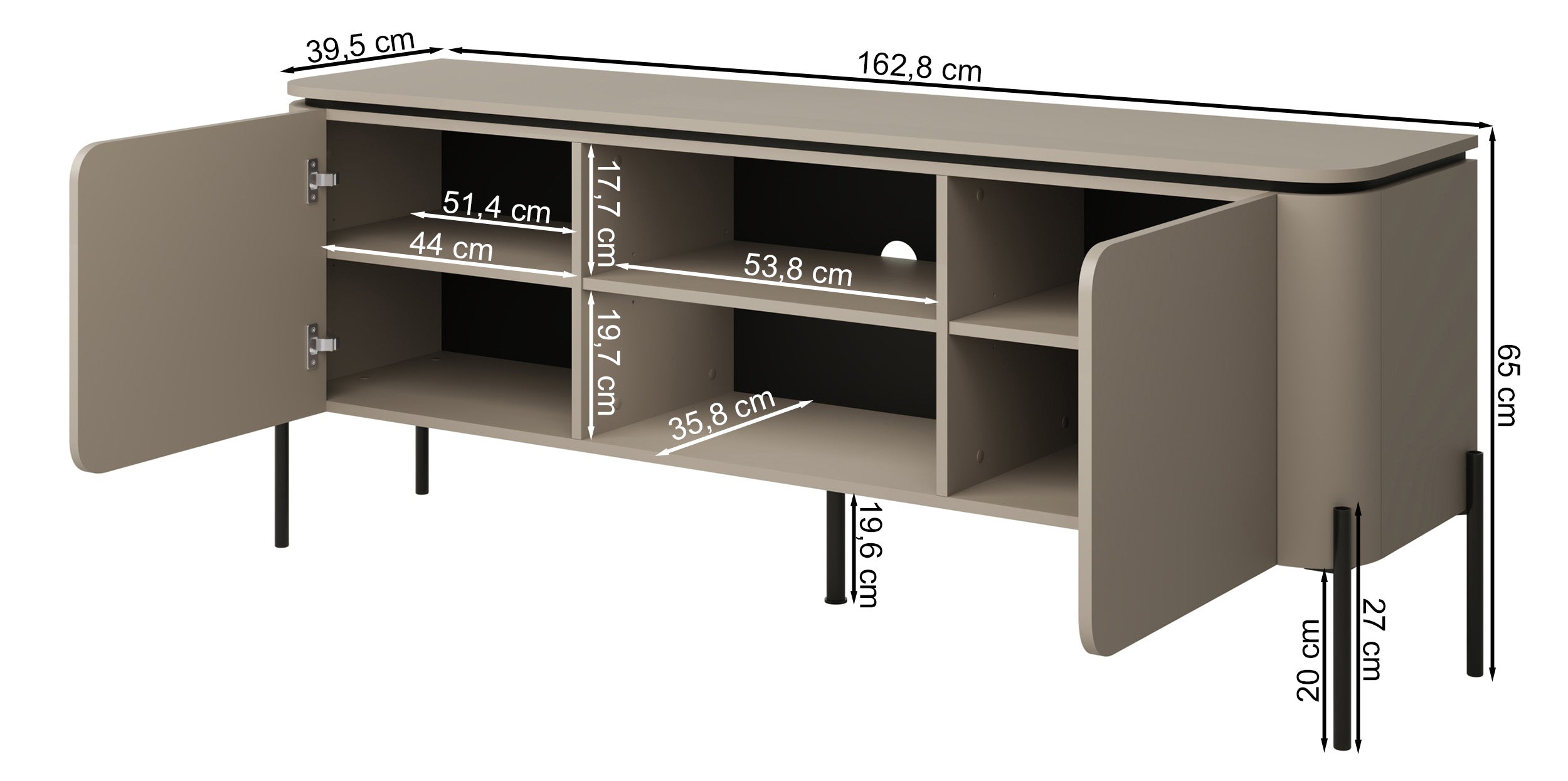Calderis TV-Schrank mit zwei Türen und zwei Fächern, 163 cm, Congo