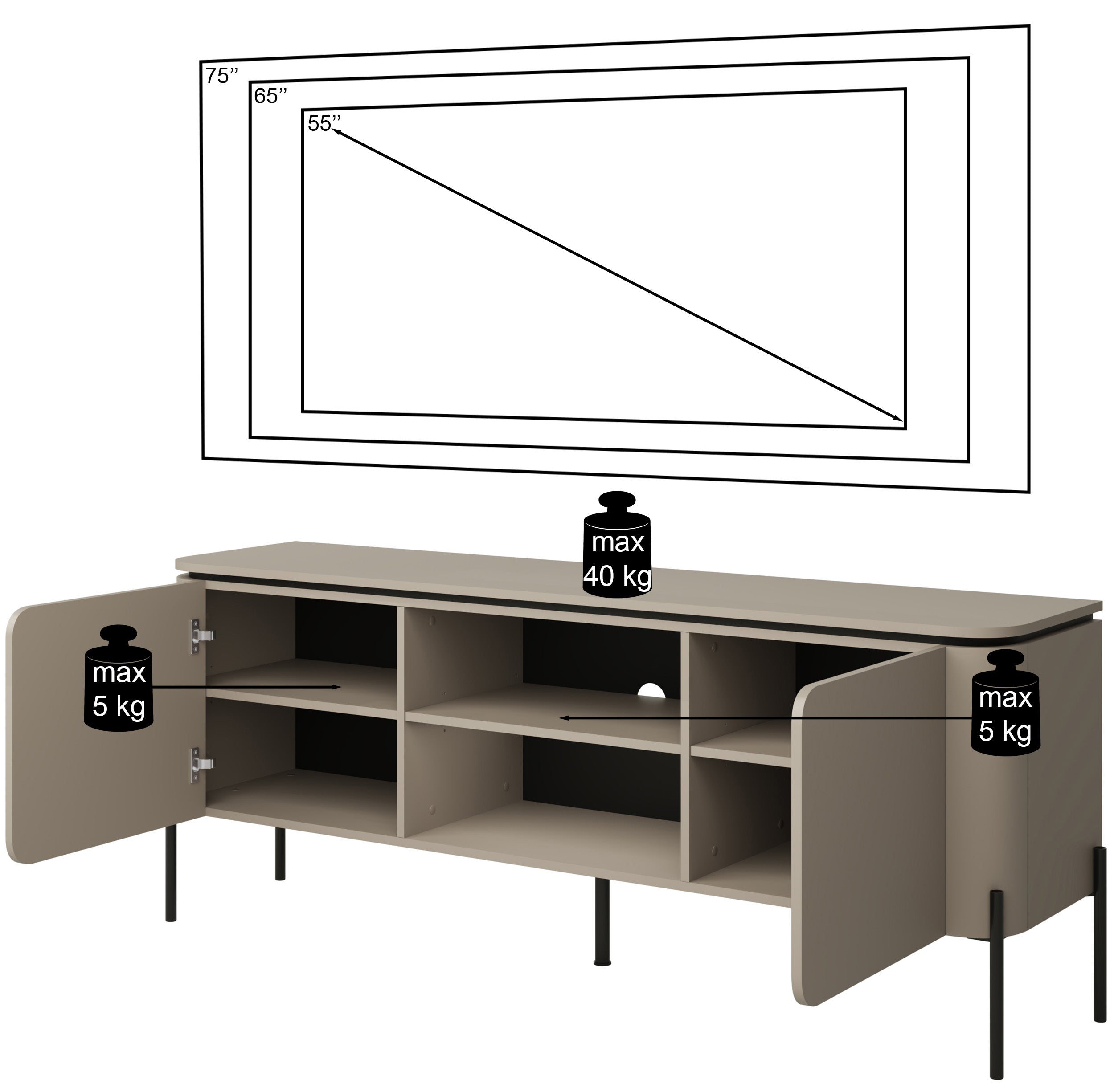 Calderis TV-Schrank mit zwei Türen und zwei Fächern, 163 cm, Congo