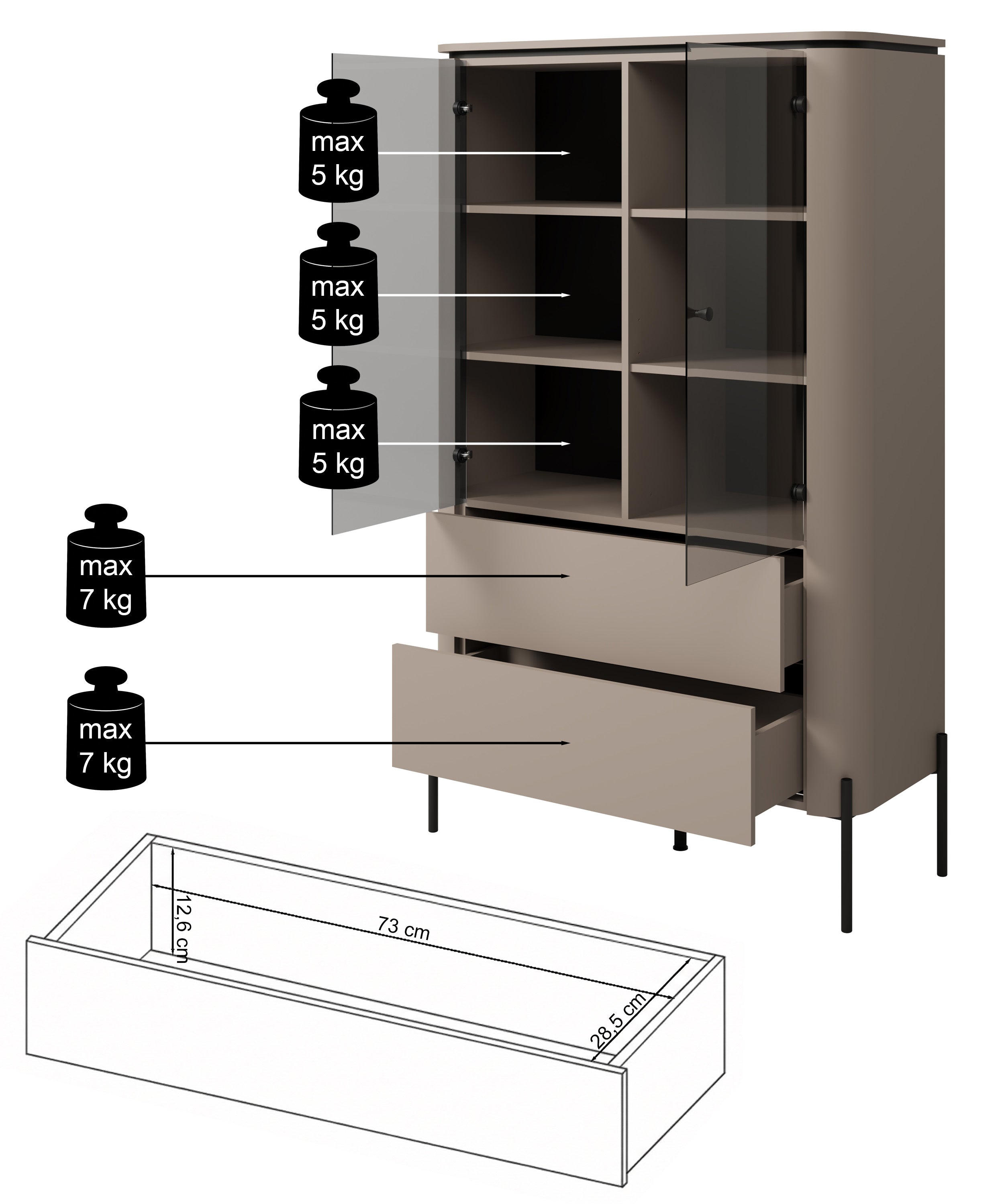 Calderis Zweitüriger Schrank mit zwei Schubladen, 98 cm, Congo