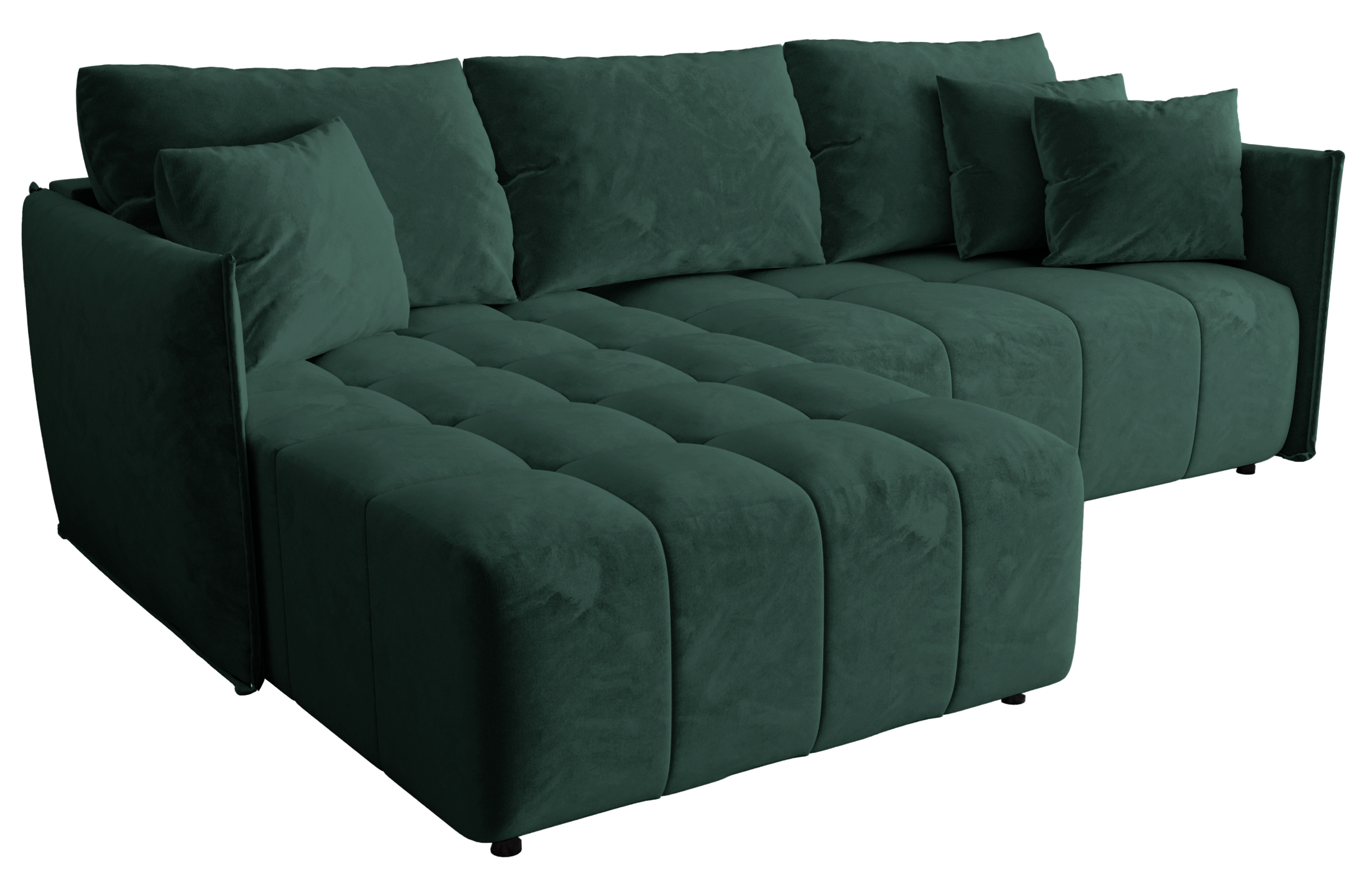 Ecksofa mit Schlafunktion Belvento, L-förmig, linksseitig, mit Stauraum, grüner hydrophober Samt