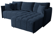 Ecksofa mit Schlafunktion Belvento, L-förmig, rechtsseitig, mit Stauraum, marineblauer, hydrophober Samtstoff