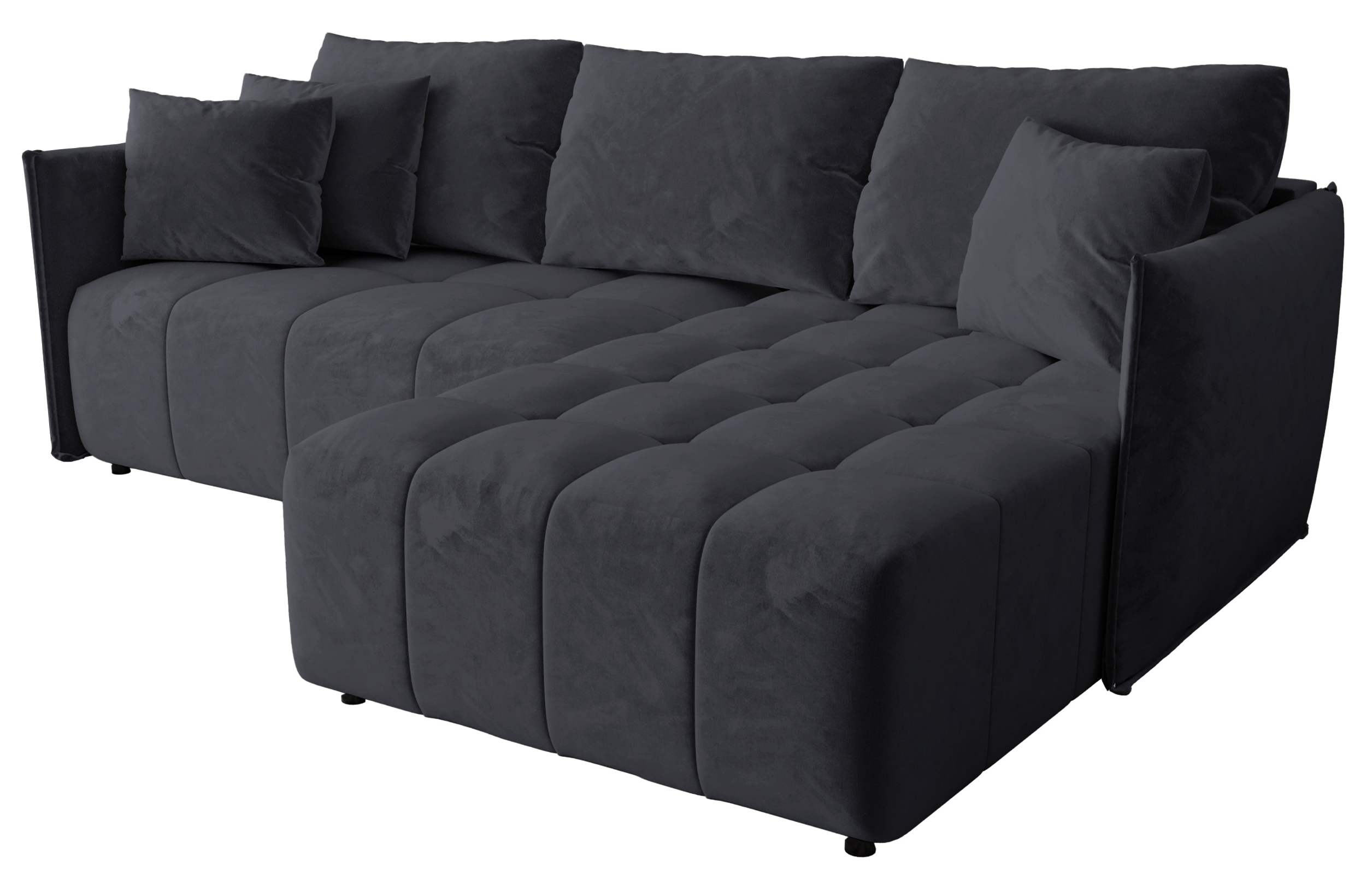 Ecksofa mit Schlaffunktion Belvento, L-förmig, rechtsseitig, mit Stauraum, anthrazitfarbener Velours, wasserabweisend