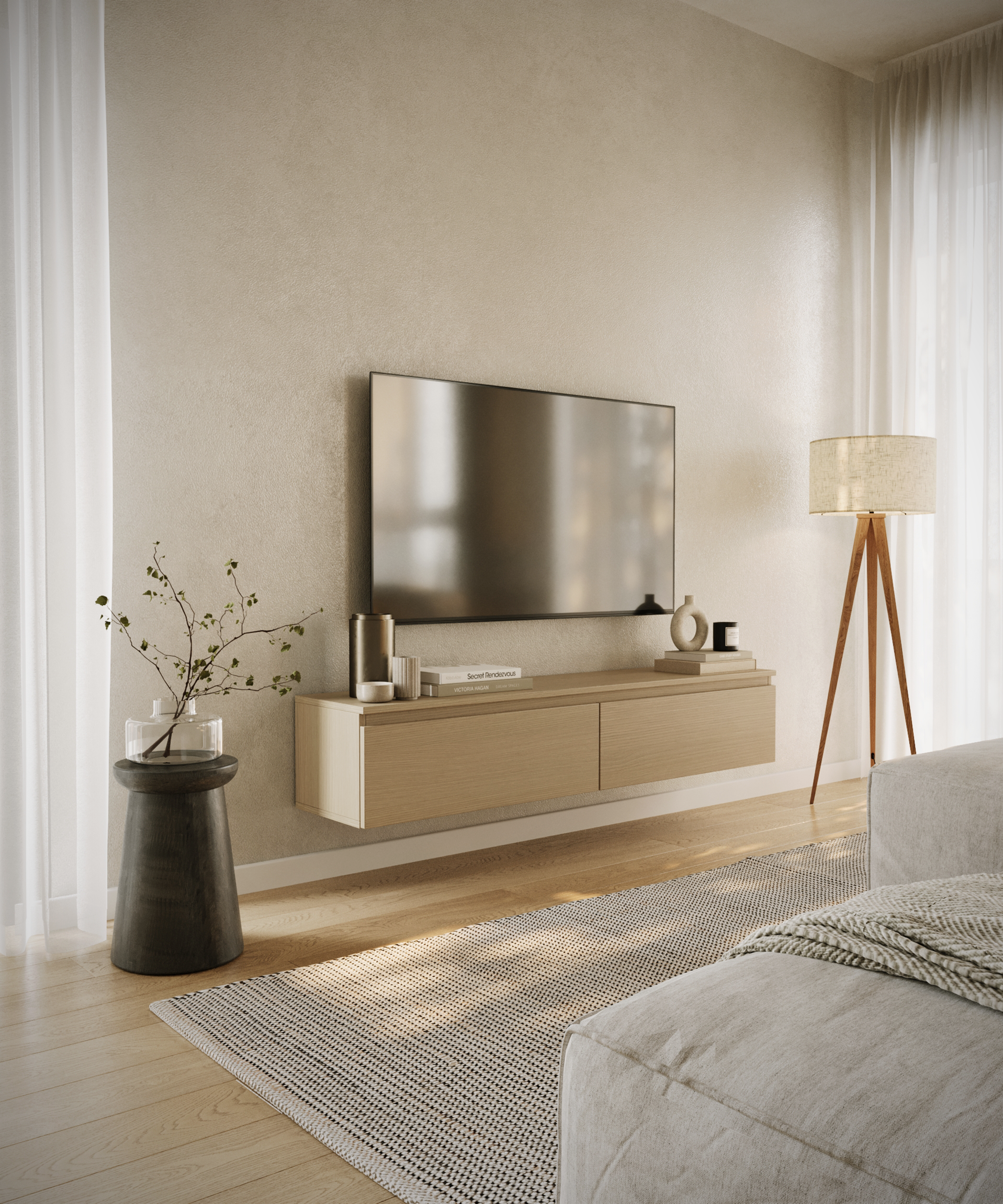 Hängender RTV-Schrank Bemmi 150 cm Lindberg-Eiche