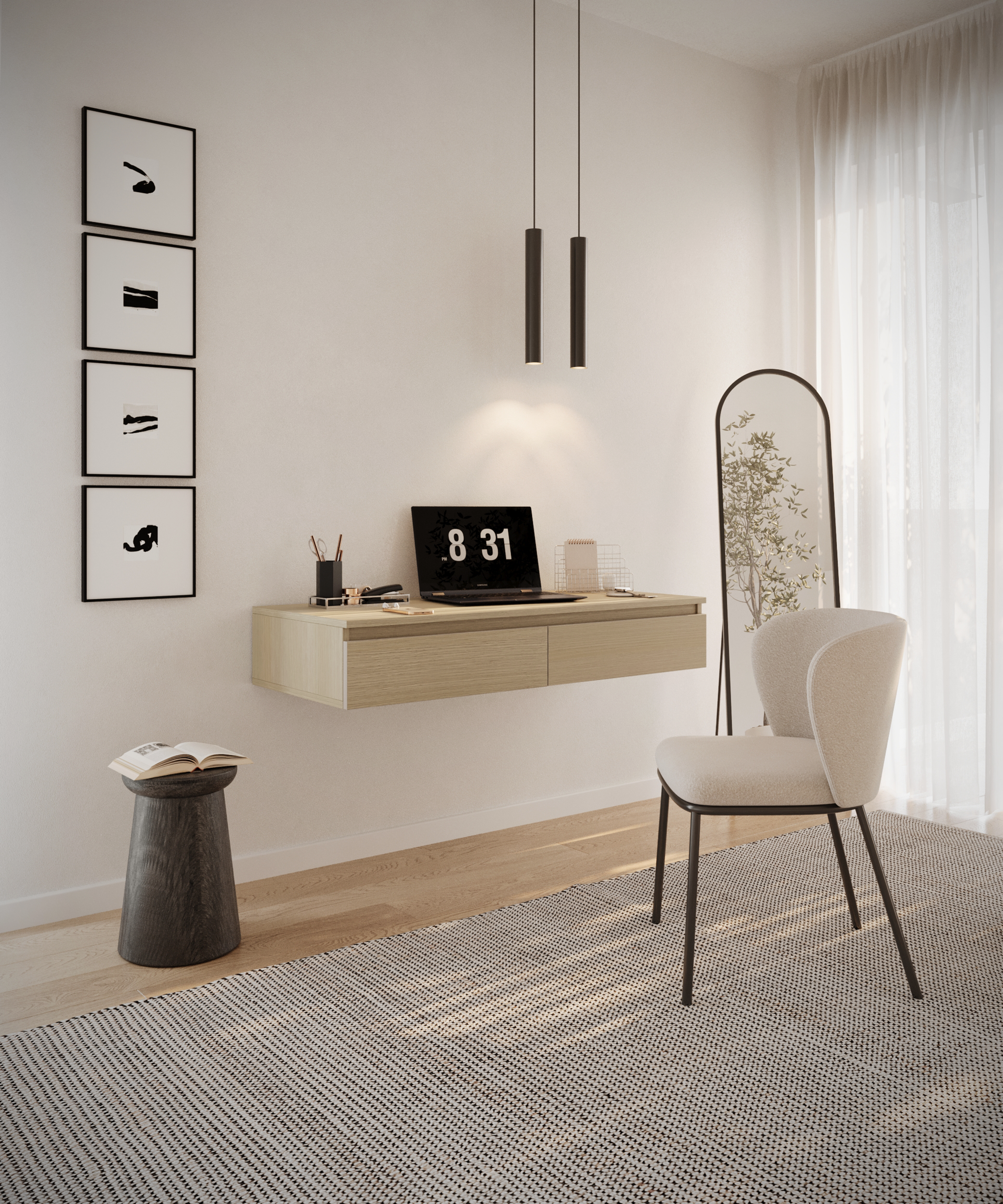 Hängender Schminktisch Bemmi mit Schubladen, 120 cm, Lindberg-Eiche