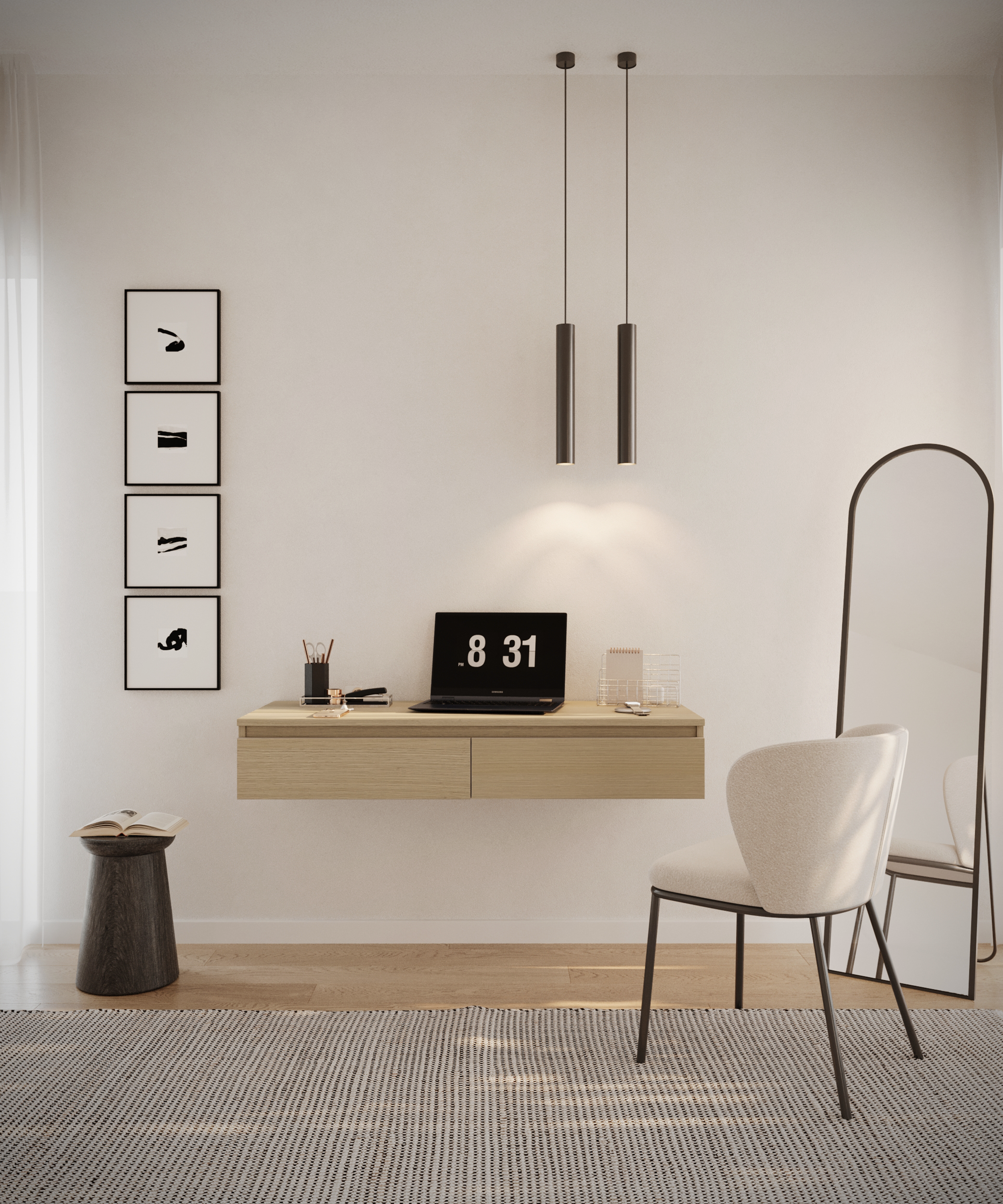 Hängender Schminktisch Bemmi mit Schubladen, 120 cm, Lindberg-Eiche