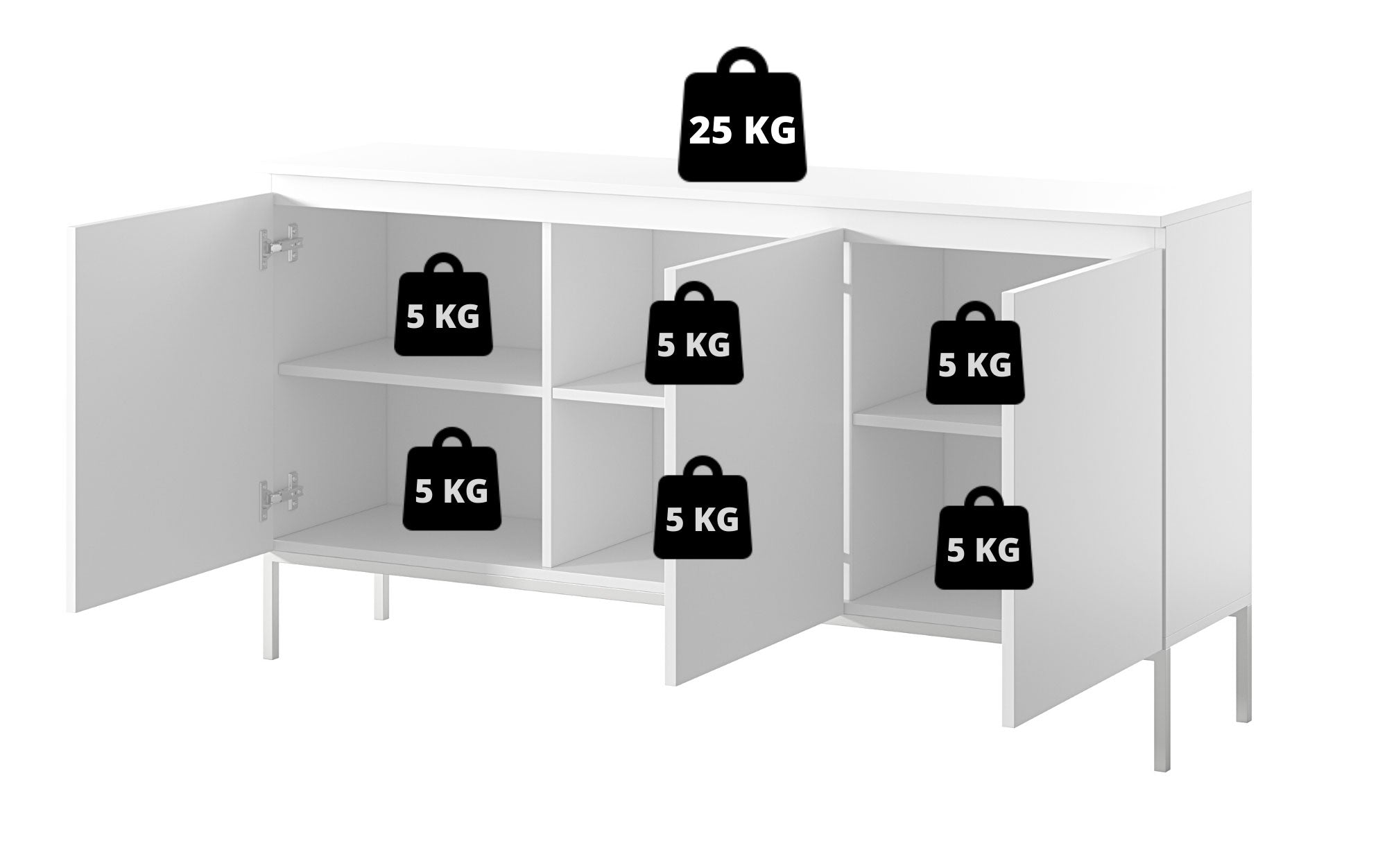 Drehtür-Kommode Bemmi 150 cm weiß mit schwarzen Beinen
